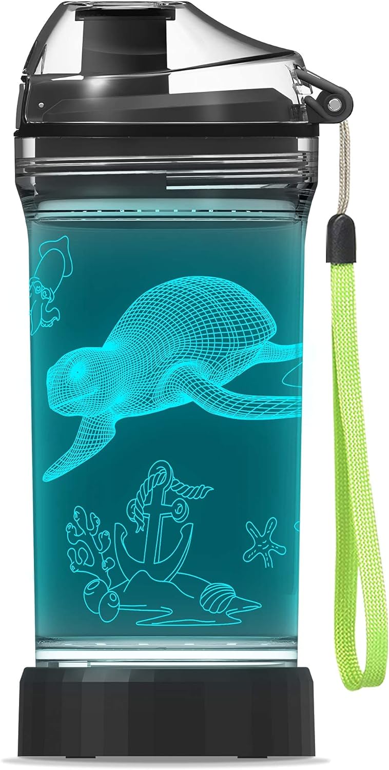 YuanDian Sea Turtle Gifts, Light Up Kids Water Bottle with Ocean Animal Pattern- 14 OZ BPA Free Eco-Friendly - Cool Drinking Cups Gift for School Boy Girl Child Ocean World Lovers