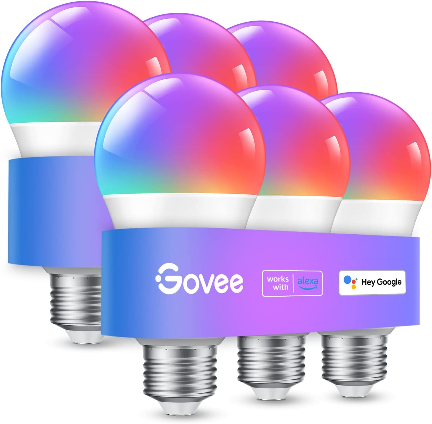 Govee Smart Light Bulbs, WiFi & Bluetooth Color Changing Light Bulbs, Music Sync, 16 Million DIY Colors RGBWW Color Lights Bulb, Work with Alexa, Google Assistant Home App, 6 Pack