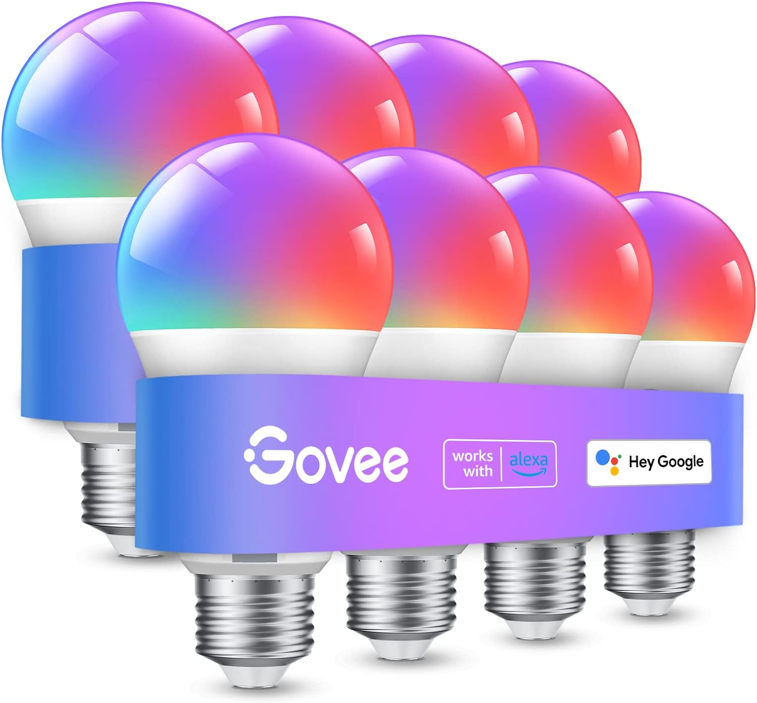 Govee Smart Light Bulbs, WiFi Bluetooth Color Changing Light Bulbs, Music Sync, 54 Dynamic Scenes, 16 Million DIY Colors RGB Light Bulbs, Work with Alexa, Google Assistant Home App, 8 Pack