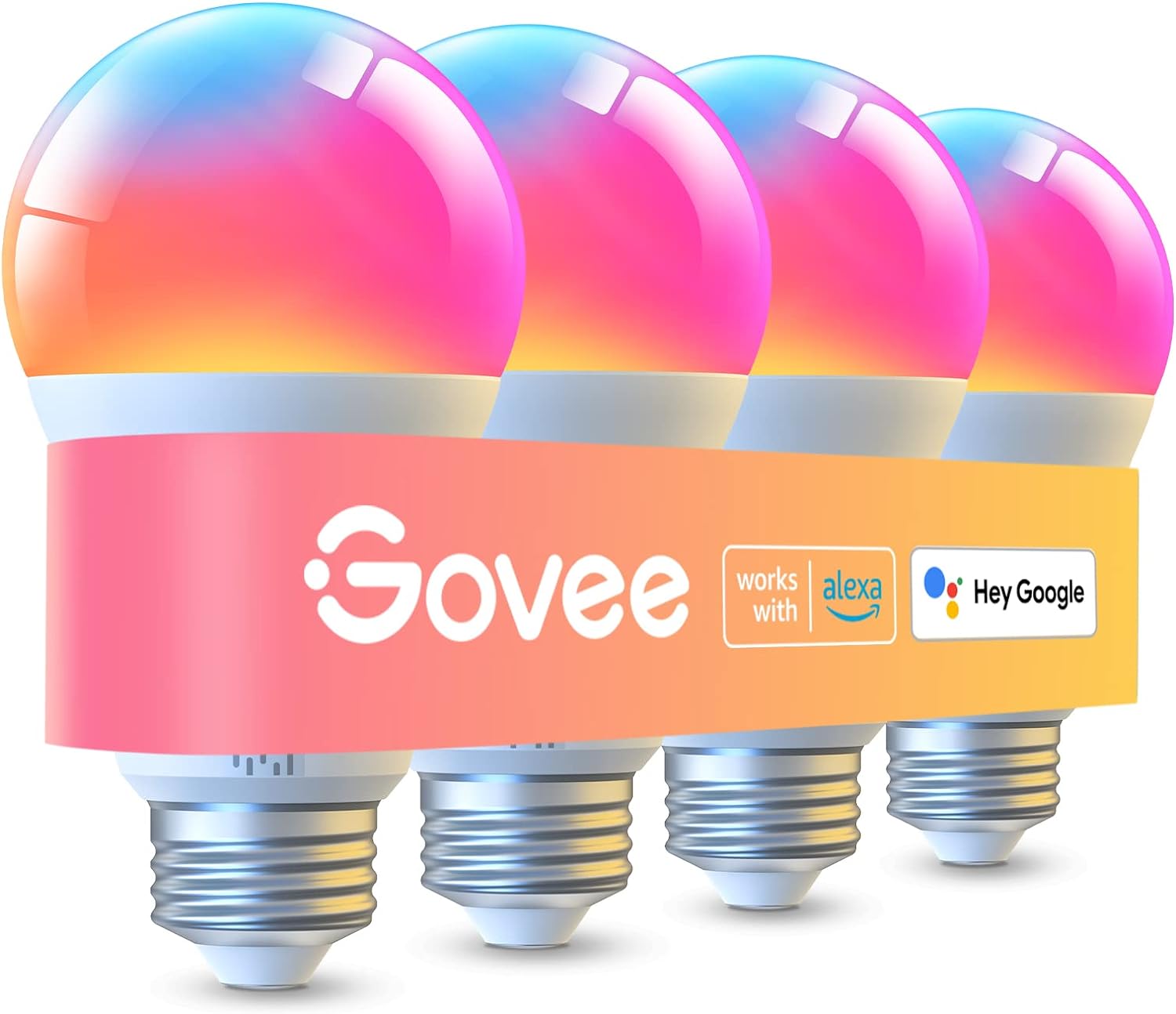 Govee Smart A19 LED Light Bulbs, 1000LM RGBWW Dimmable, Wi-Fi & Bluetooth Color Changing Light Bulbs, Works with Alexa & Google Assistant No Hub Required, 75W Equivalent Smart Bulbs, 4 Pack