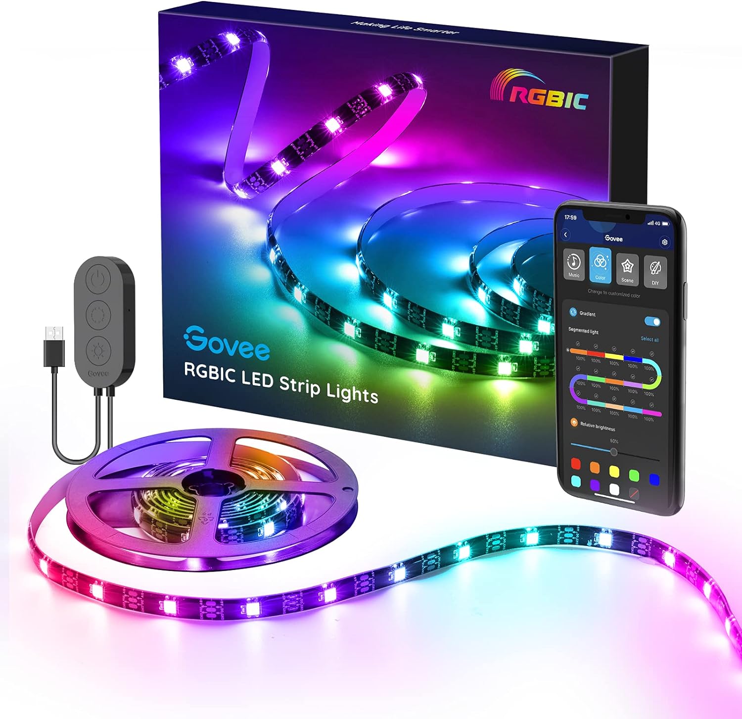Govee TV LED Backlight with APP Control, Music Sync, Scene Modes, 6.56FT with RGBIC Color Changing for 30-50 inch TVs, USB Powered