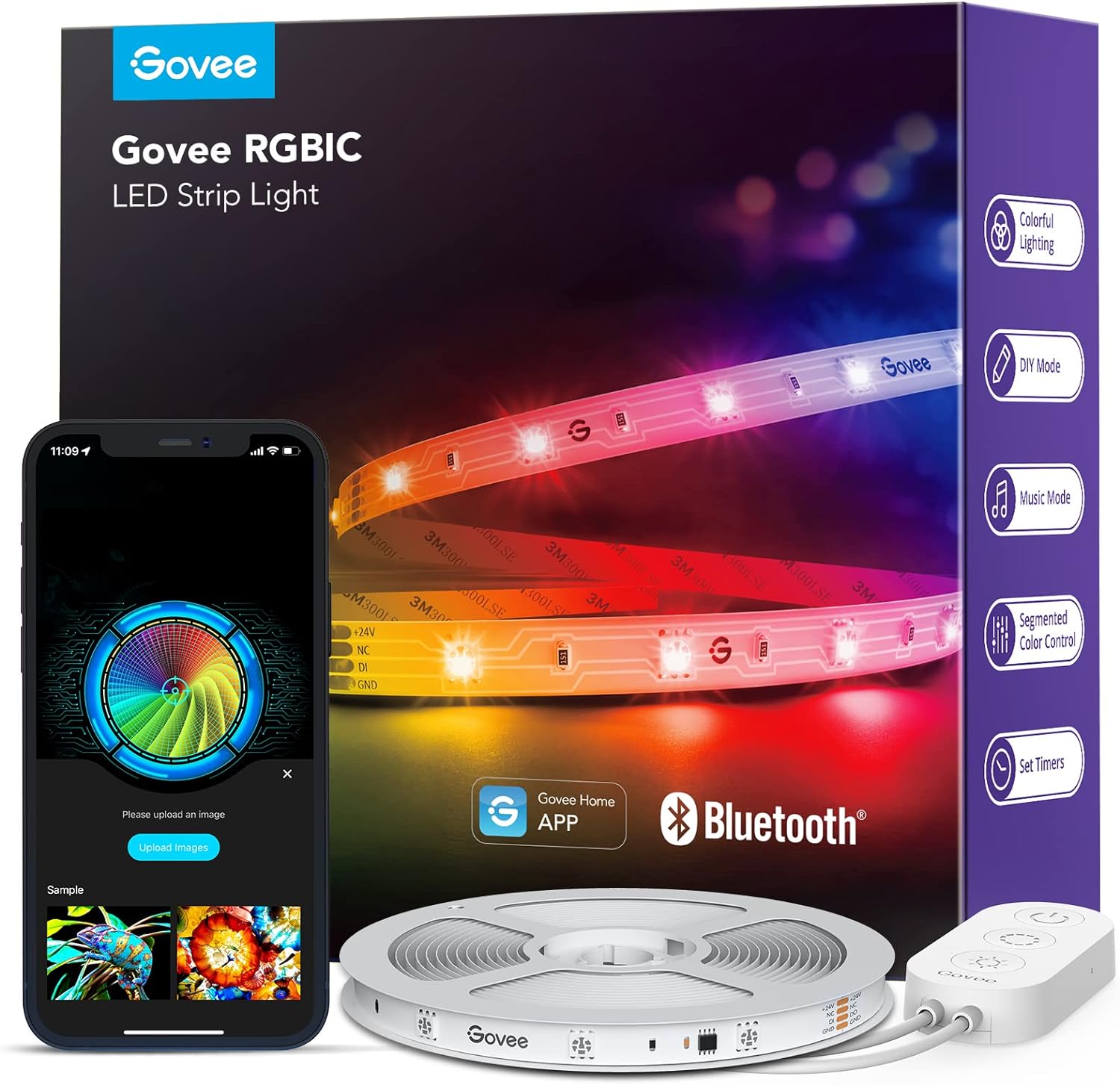 Govee RGBIC LED Strip Lights, Smart LED Lights for Bedroom, Bluetooth LED lights APP Control, DIY Multiple Colors on One Line, Color Changing LED Strip Lighting Music Sync, Halloween, New Year, 16.4ft