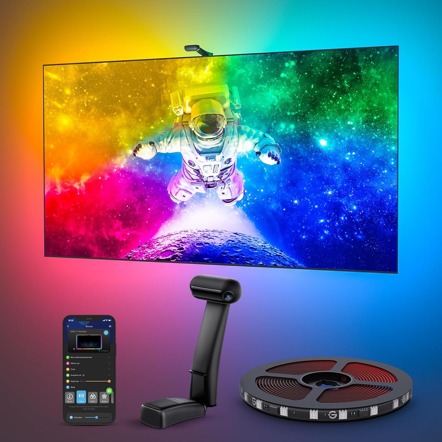 Govee Envisual TV LED Backlight T2 with Dual Cameras, 21ft RGBIC Wi-Fi LED Strip Lights for 98-100 inch TVs, Double Strip Light Beads, Adapts to Ultra-Thin TVs, Smart App Control, Music Sync, H605C
