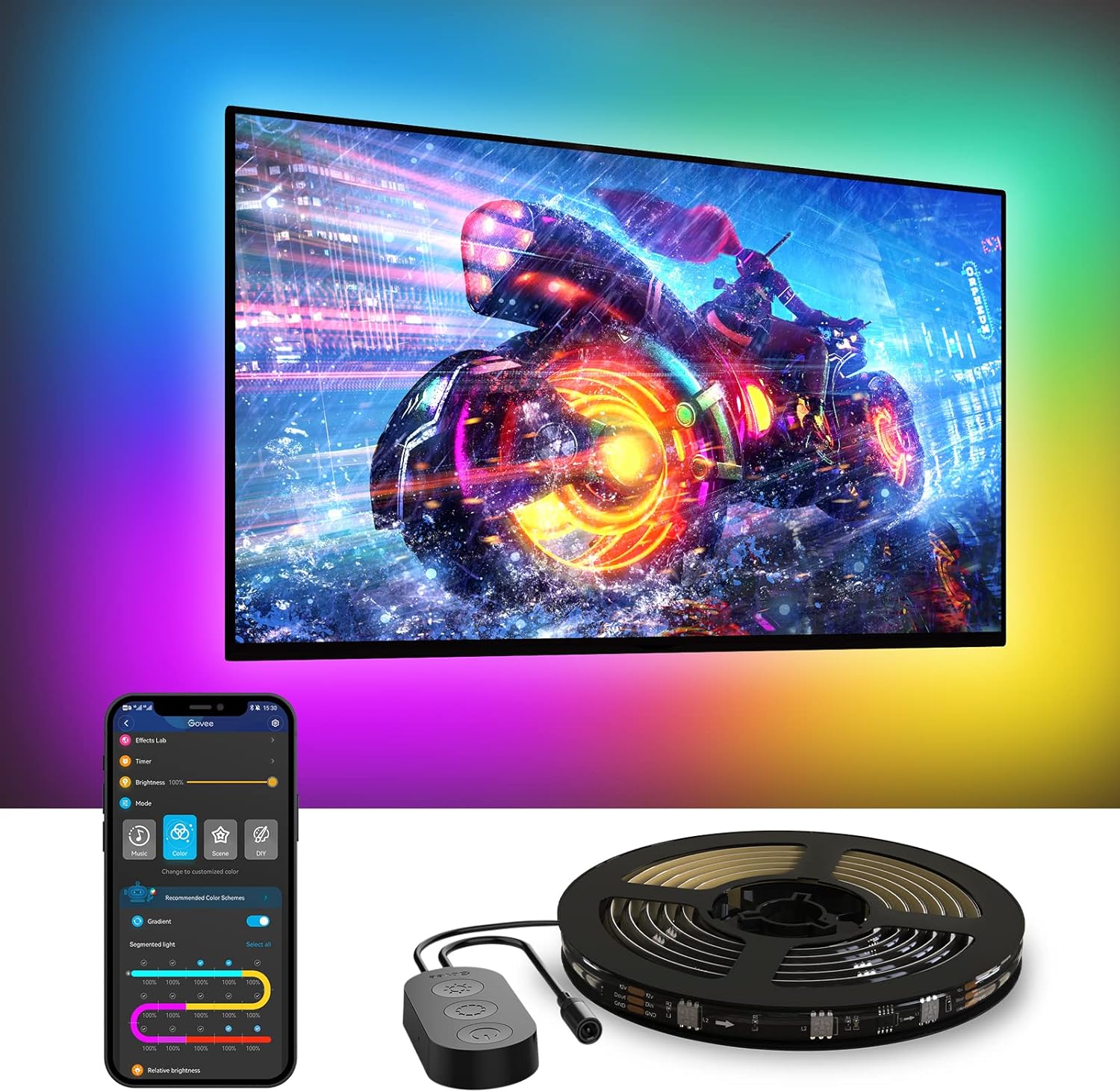 Govee TV LED Backlight, RGBIC TV Backlight for 55-65 inch TVs, Smart LED Lights for TV with Bluetooth and Wi-Fi Control, Works with Alexa & Google Assistant, Music Sync, 99  Scene Modes, Adapter