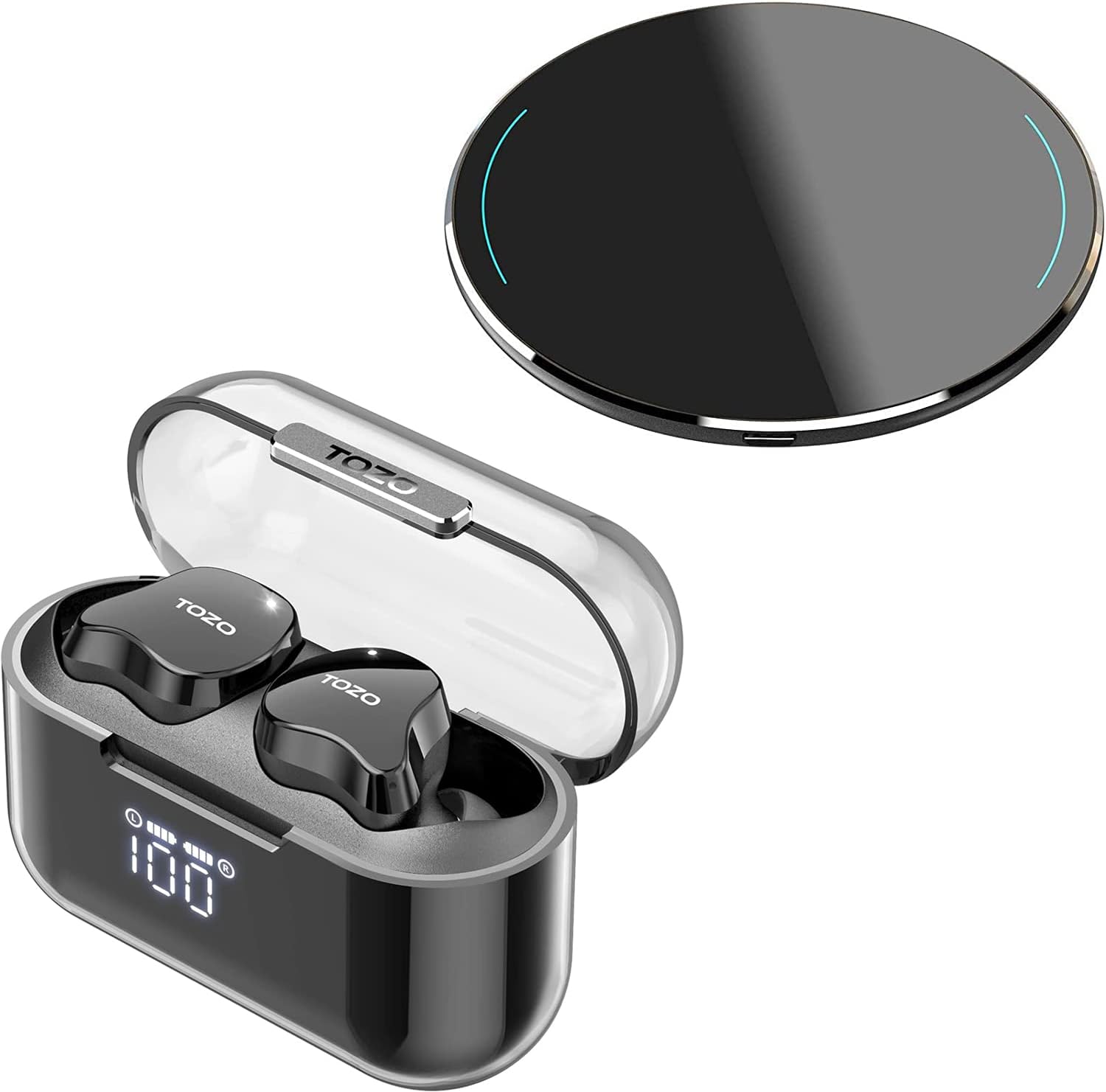 TOZO Crystal Buds Bluetooth 5.3 True Wireless Stereo Earbuds Black W1 Wireless Charger Black