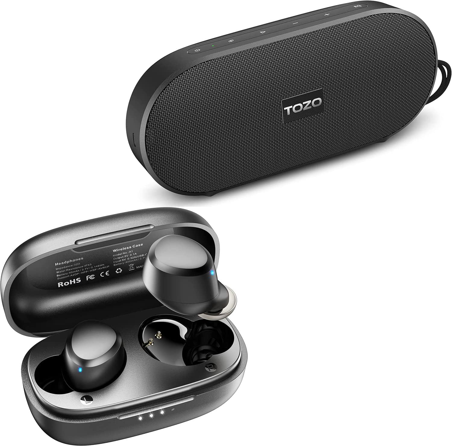 TOZO A1 Mini Wireless Earbuds Bluetooth 5.3 in Ear Light-Weight Headphones Black PA1 Bluetooth Speaker with 20w Stereo Sound Black