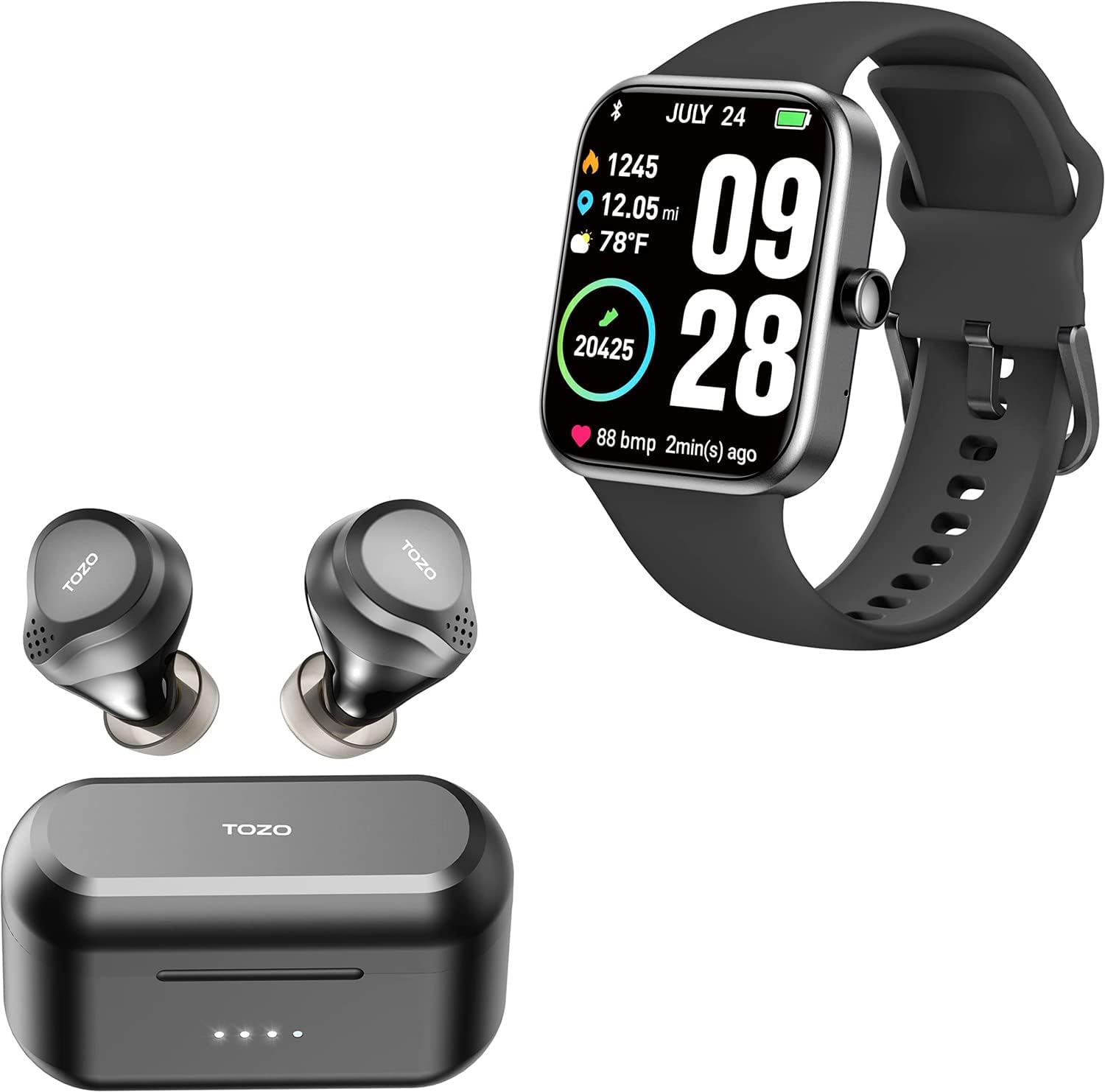 TOZO NC7 2022 Hybrid Active Noise Cancelling Wireless Earbuds S2 44mm 2023 Smart Watch Alexa Built-in Fitness Tracker