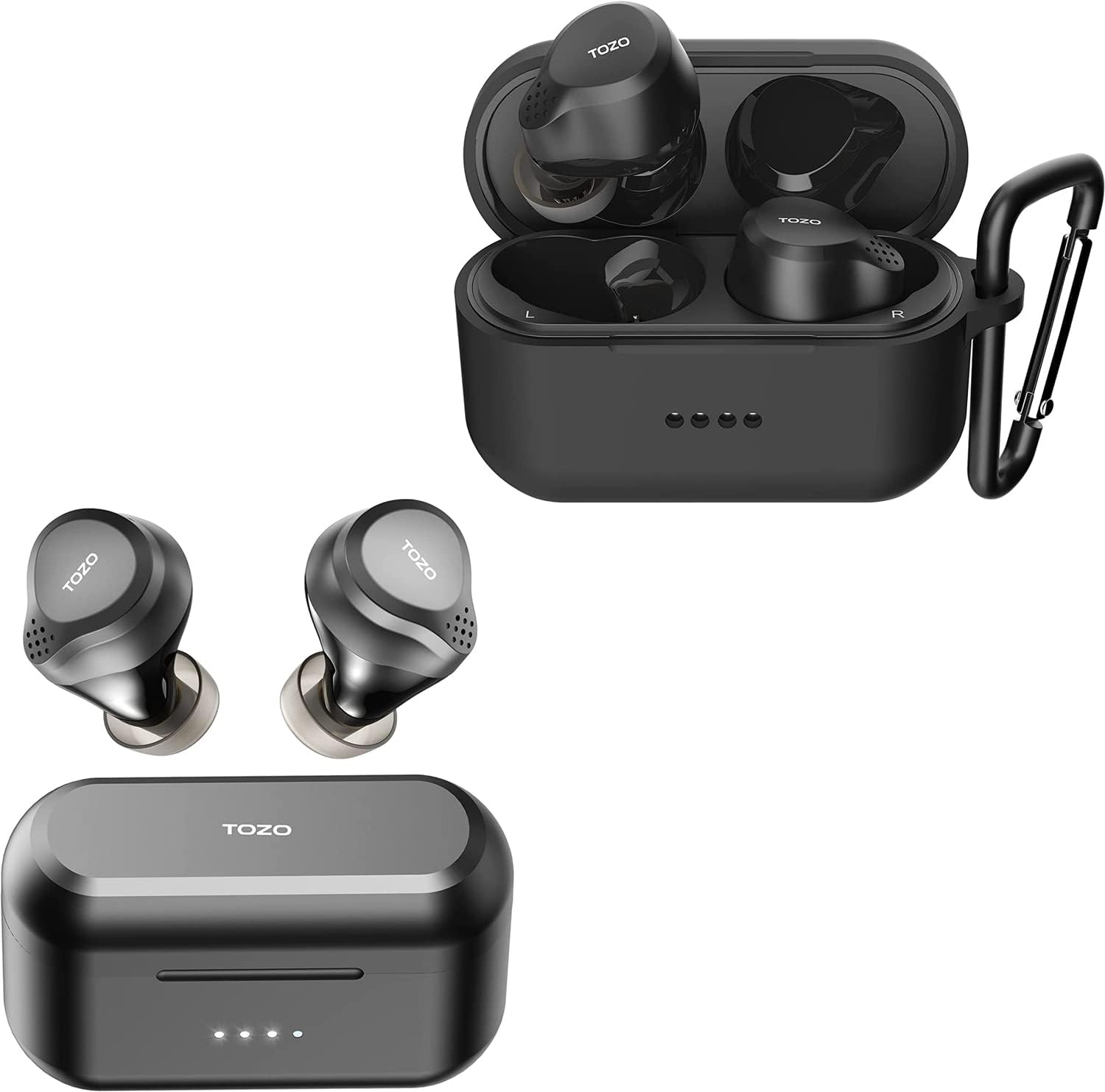 TOZO NC7 Hybrid Active Noise Cancelling Wireless Earbuds Black NC7 Protective Silicone Case Black