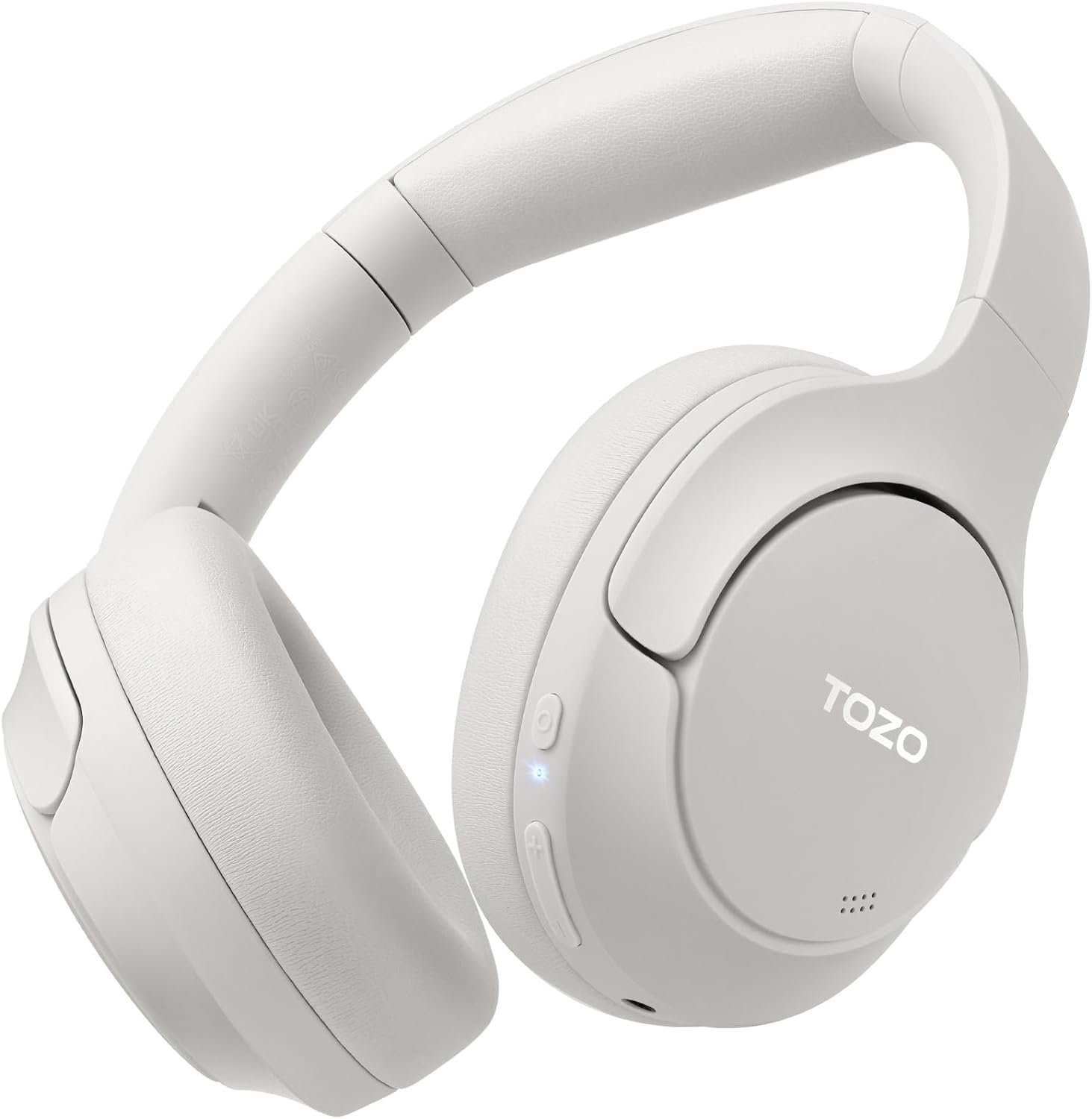 TOZO HT2 Hybrid Active Noise Cancelling Headphones, Wireless Over Ear Bluetooth Headphones, 60H Playtime, Hi-Res Audio Custom EQ via App Deep Bass Comfort Fit Ear Cups, for Home Office Travel White