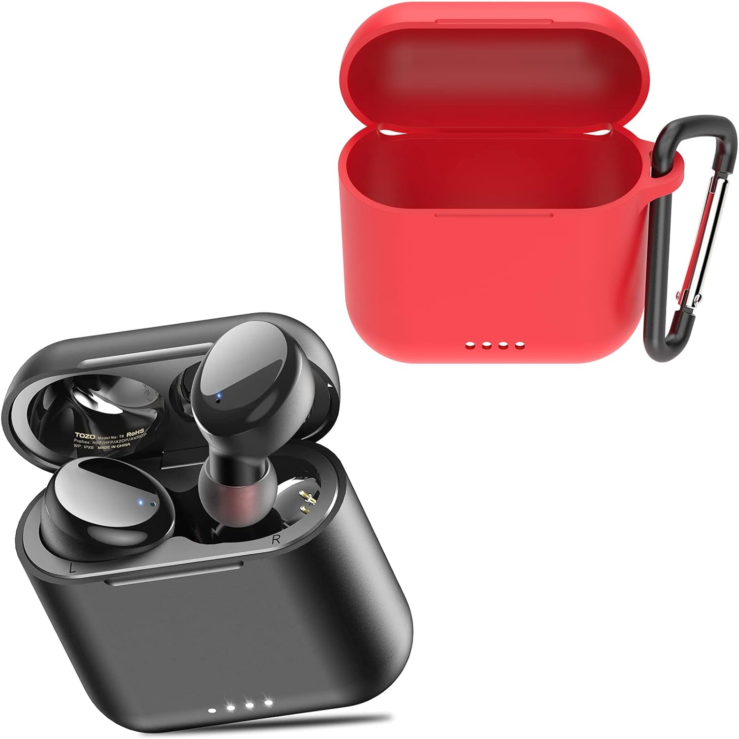 TOZO T6 Protective Silicone Case red T6 True Wireless Earbuds Bluetooth Headphones Black