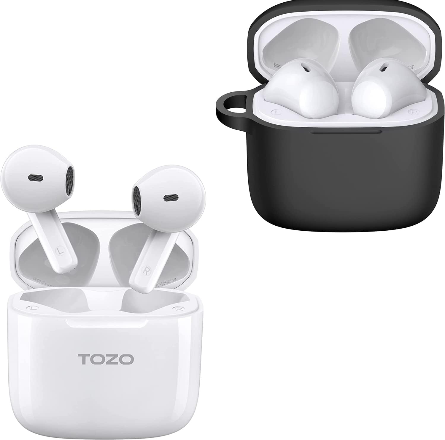 TOZO A3 WirelessEarbuds Bluetooth 5.3 Half in-Ear Lightweight Headsets White A3 Protective Silicone Case Black