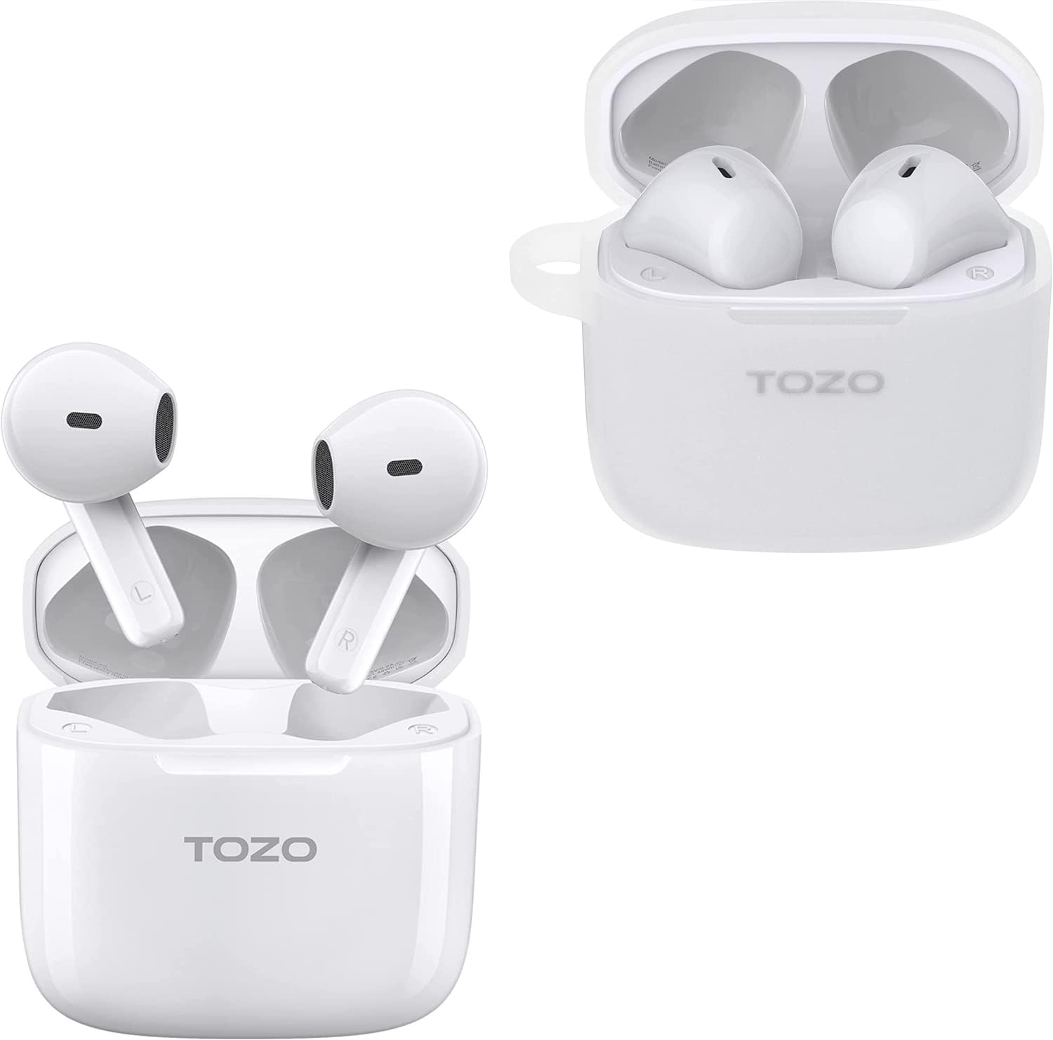 TOZO A3 WirelessEarbuds Bluetooth 5.3 Half in-Ear Lightweight Headsets White A3 Protective Silicone Case White