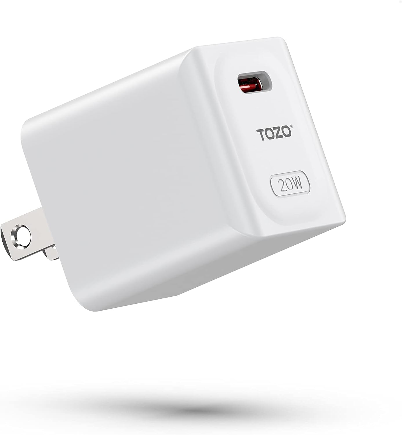 TOZO C1 USB C 20W PD Power Adapter Fast Wall Charger Type C Compatible with iPhone 14/14 Plus/14 Pro/14 Pro Max,iPhone 13/12/Pro/Pro Max/11,iPad Pro,Samsung Galaxy Matte White(Cable not Included)