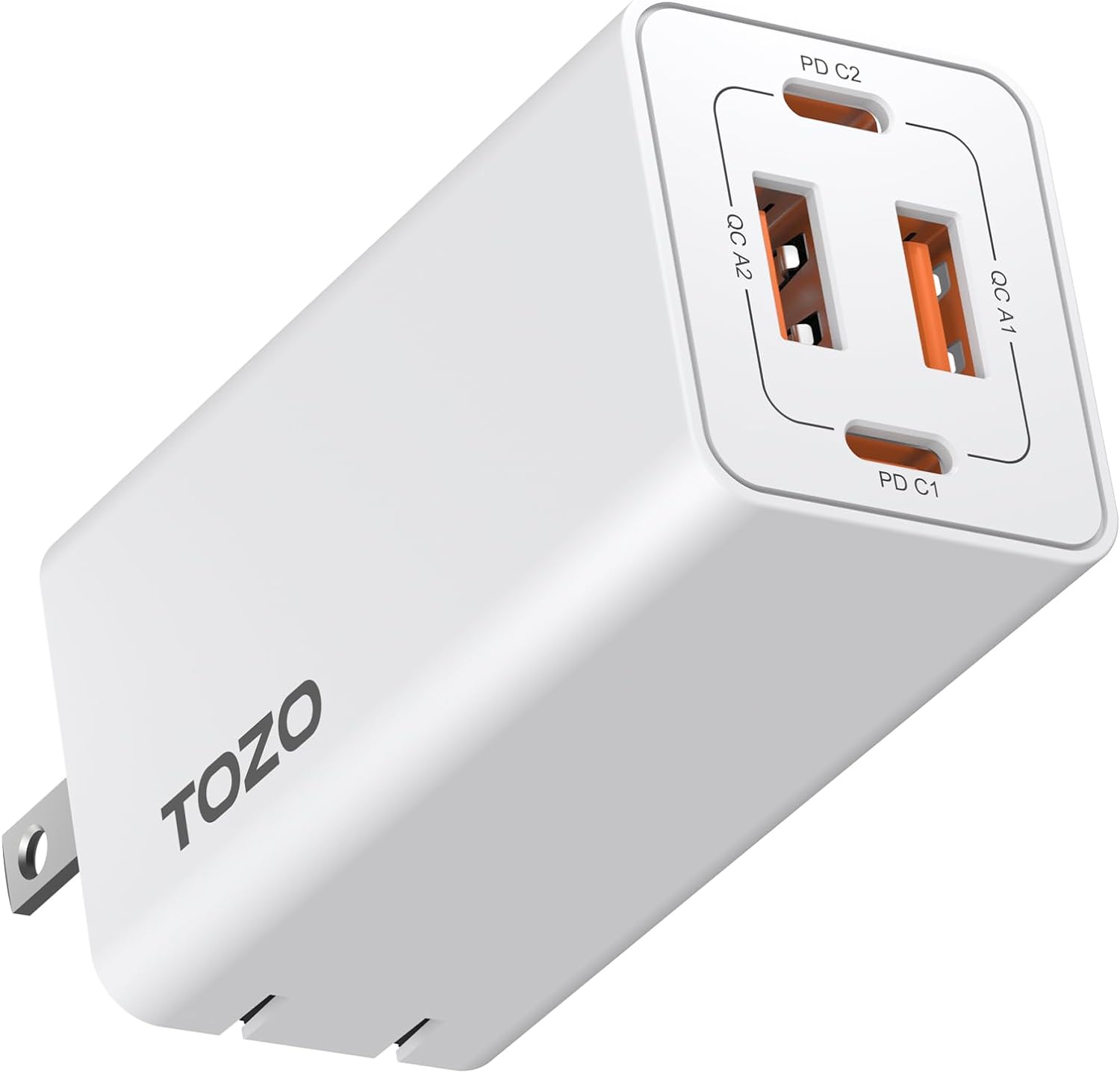 TOZOC2USBC65WFastFoldable WallCharger PDPowerAdapter4 PortsCompatiblefor MacBook Pro/Air, iPad Pro, USB-C Laptops, iPhone 14/13/12/Pro/Pro Max, SamsungS22/21, White(CablenotIncluded)