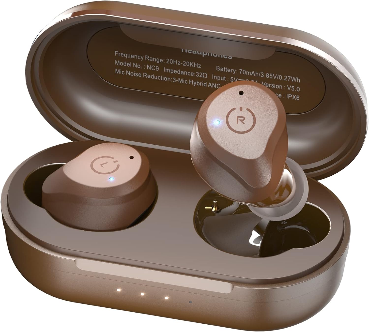 TOZO NC9 Hybrid Active Noise Cancelling Wireless Earbuds, in Ear Headphones IPX6 Waterproof Bluetooth 5.3 Stereo Earphones, Immersive Sound Premium Deep Bass Headset Dark Brown