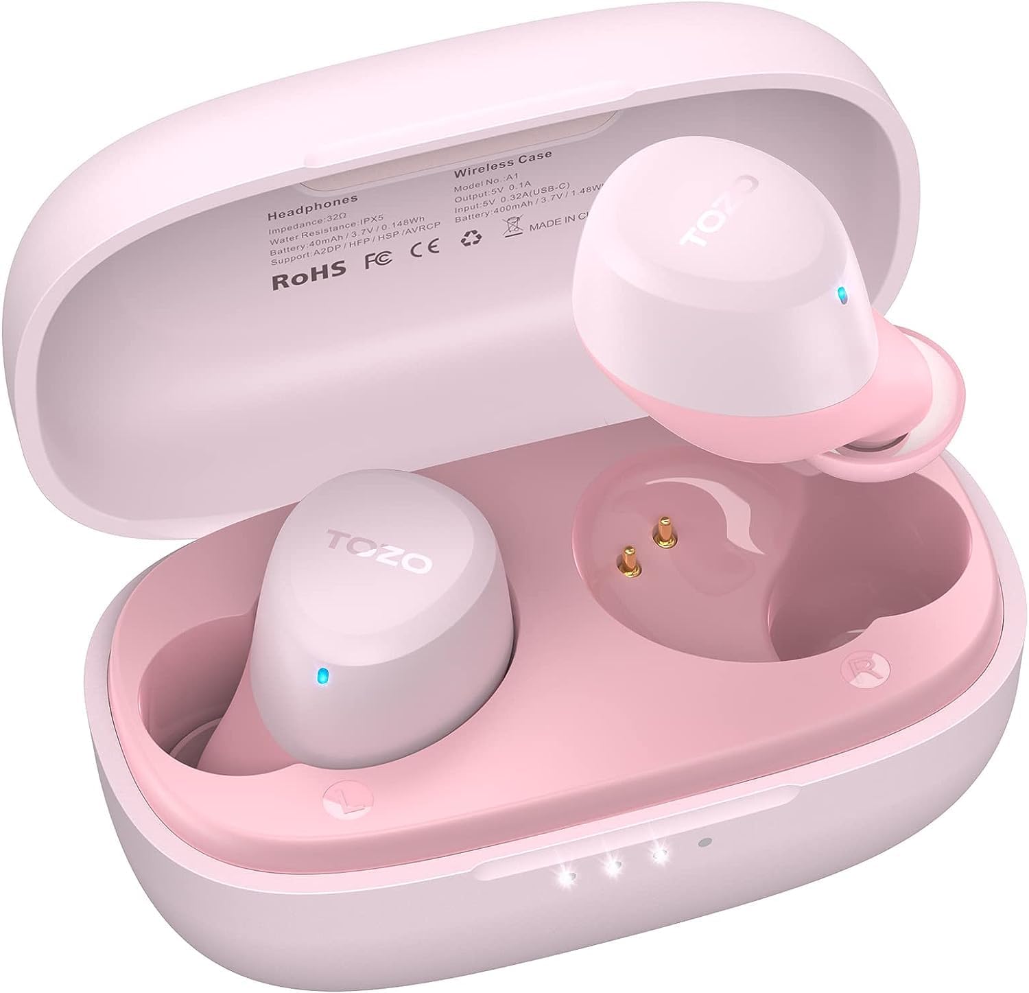 TOZO A1 Mini Wireless Earbuds Bluetooth 5.3 in Ear Light-Weight Headphones Built-in Microphone, IPX5 Waterproof, Immersive Premium Sound Long Distance Connection Headset with Charging Case, Pink