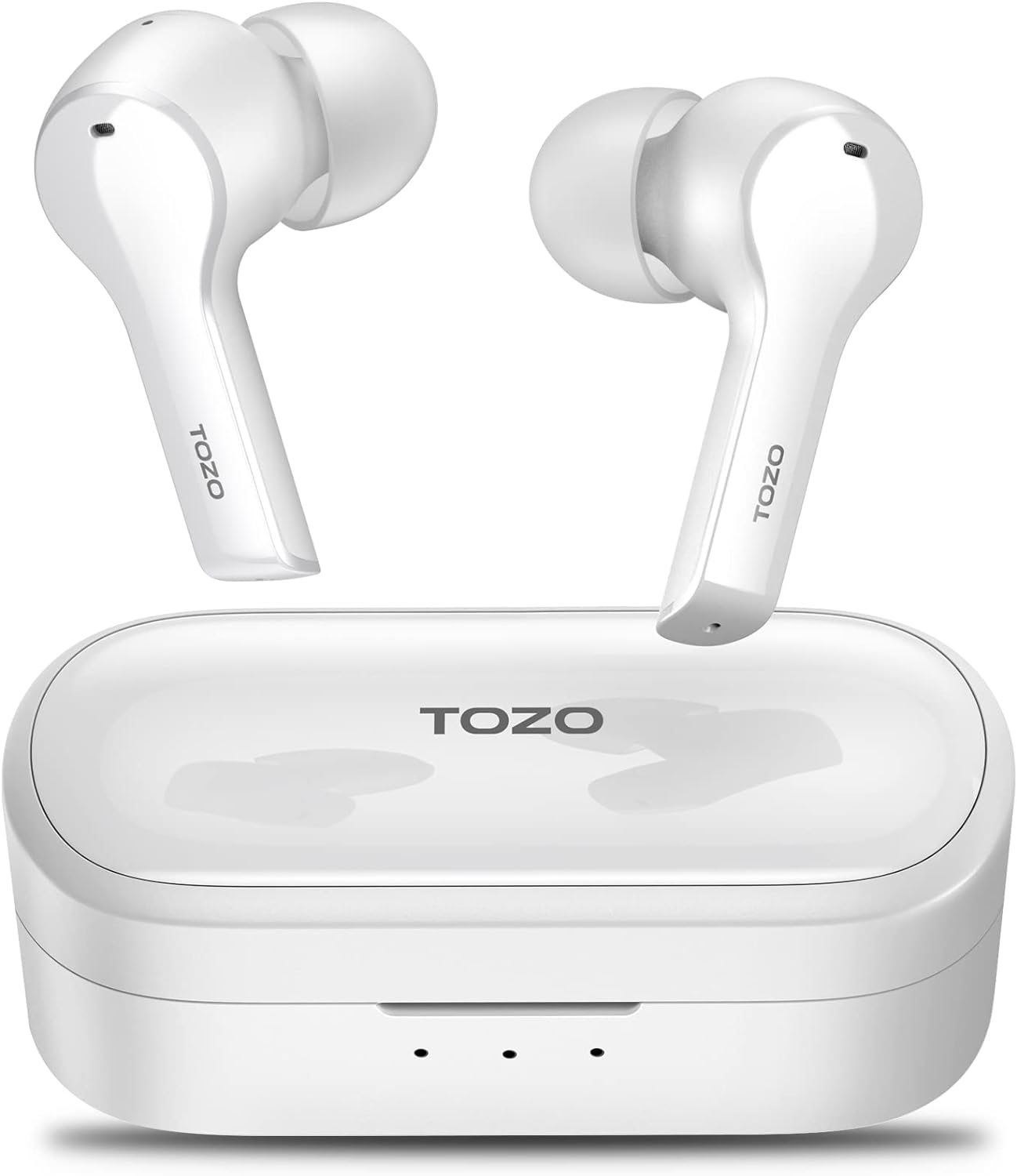 TOZO T9 True Wireless Earbuds Environmental Noise Cancellation 4 Mic Call Noise Cancelling Headphones and Deep Bass with Light Weight Wireless Charging Case IPX7 Waterproof Built-in Mic Headset White