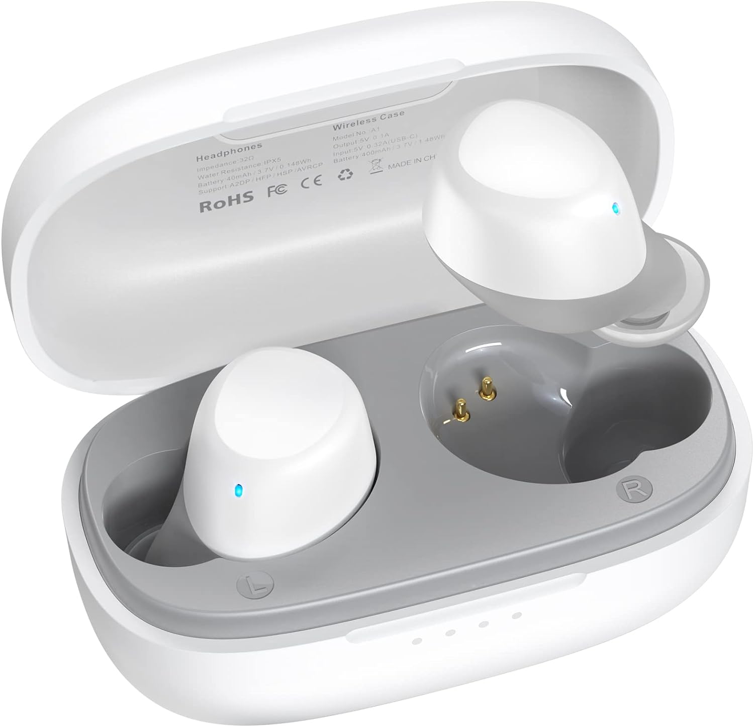 TOZO A1 Mini Wireless Earbuds Bluetooth 5.3 in Ear Light-Weight Headphones Built-in Microphone, IPX5 Waterproof, Immersive Premium Sound Long Distance Connection Headset with Charging Case, White