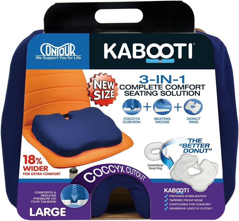 Contour Products Kabooti Coccyx Foam Seat Cushion, Navy, Large