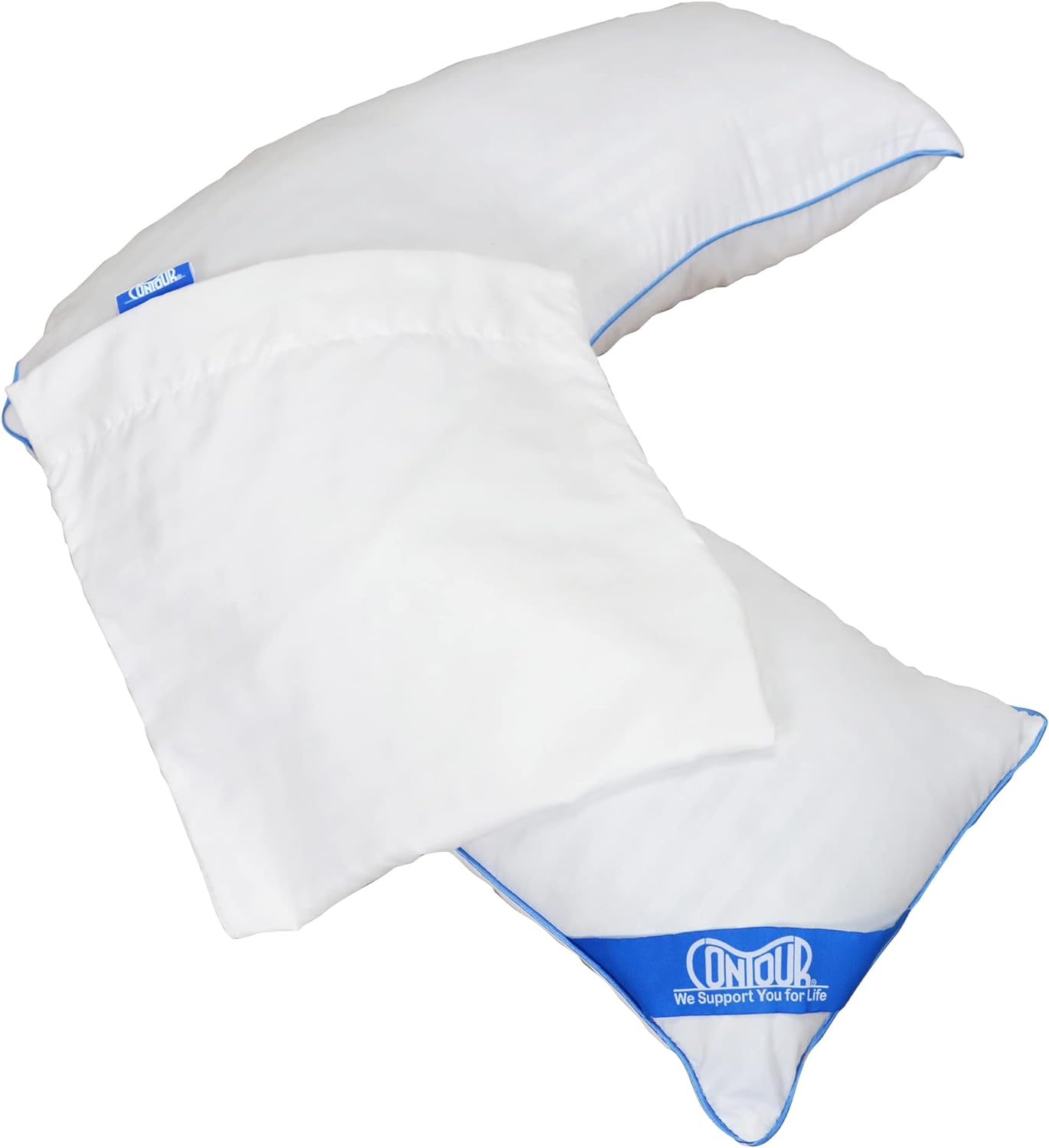 Contour L Shaped Bed Pillow, with White Pillowcase