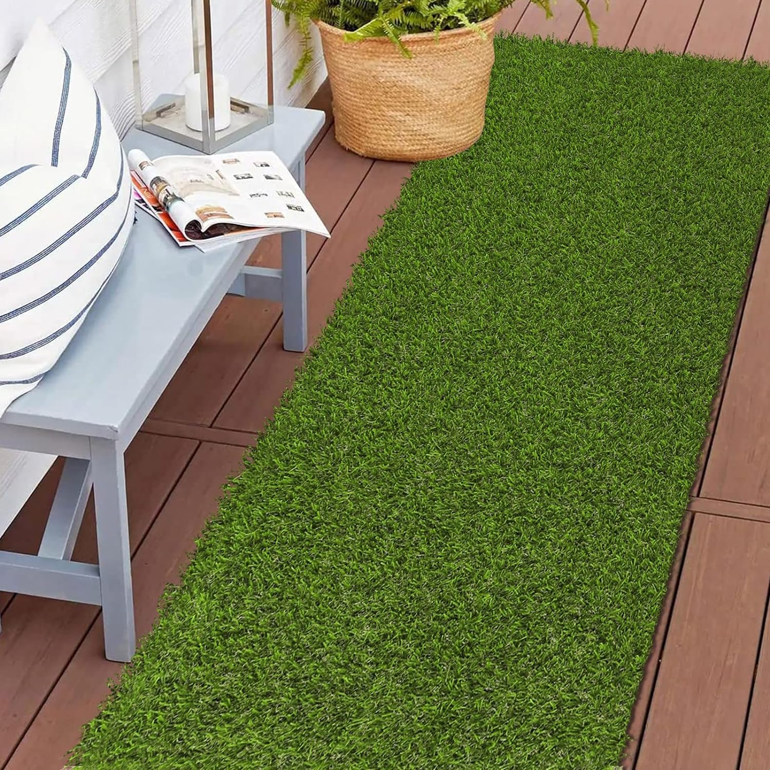 SHACOS Artificial Grass Runner Rug 2x6 Ft Outdoor Fake Grass Mats 1.2 inch Thick Turf Mat Turf Grass Rugs with Drainage Holes Grass for Patio Balcony Yard Lawn Garden Deck Decor, Green Yellow