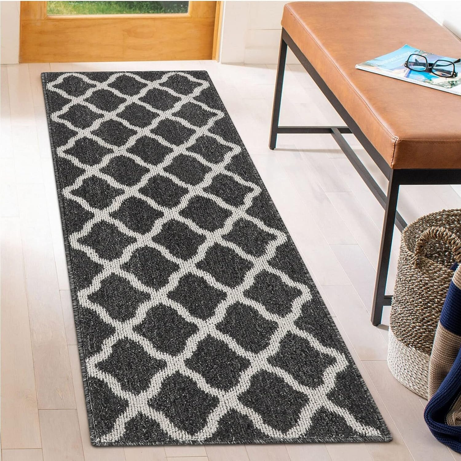 SHACOS Long Door Mats Indoor Runner Rug 20x59 Washable Entryway Rug Runner Non Slip Water Absorbent Doormat Entrance Floor Mat Runner for Home Garage Kitchen Laundry, Black