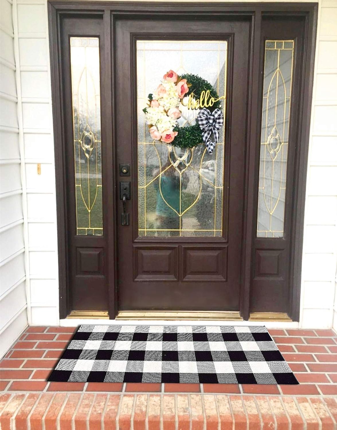 UKELER Buffalo Plaid Outdoor Rugs Washable- Cotton Black and White Rug for Front Porch/Kitchen/Sink/Bathroom/Laundry Room Farmhouse Welcome Door Mat Layered Doormat, 2'4'2