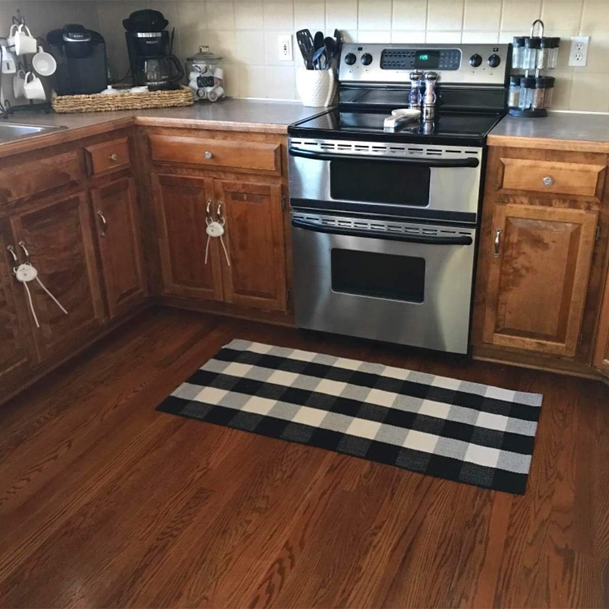 UKELER Buffalo Plaid Rugs- Machine Washable Black and White Checkered Plaid Rug Hand-Woven Buffalo Checkered Kitchen Runner Rugs 51.2''x23.6''