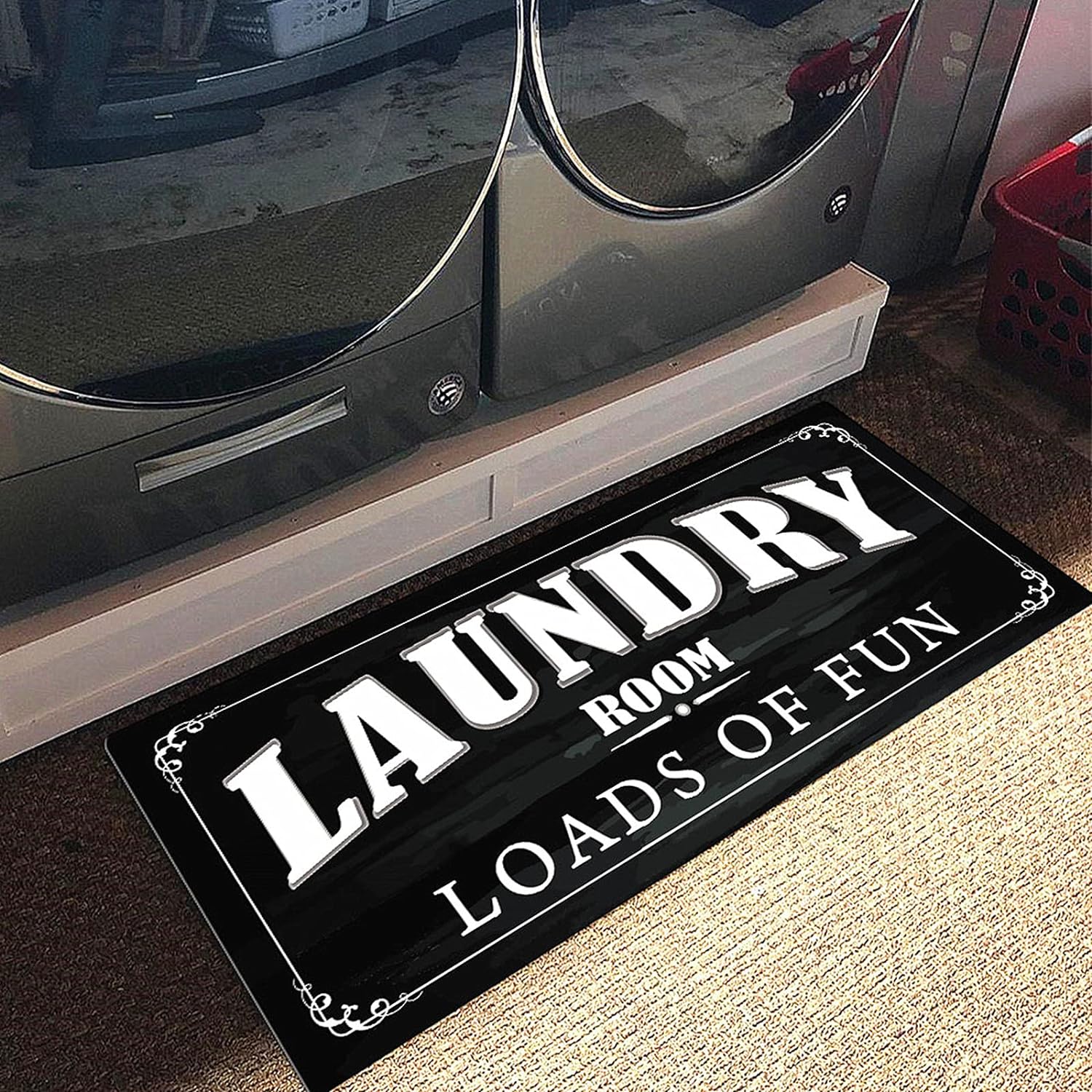 UKELER Comfort Laundry Room Rug Runner Cushioned Anti Fatigue Laundry Mat Farmhouse Washer Dryer Rug Non Skid Rubber Area Rugs for Kitchen, Washroom, Bathroom, Loads of Fun