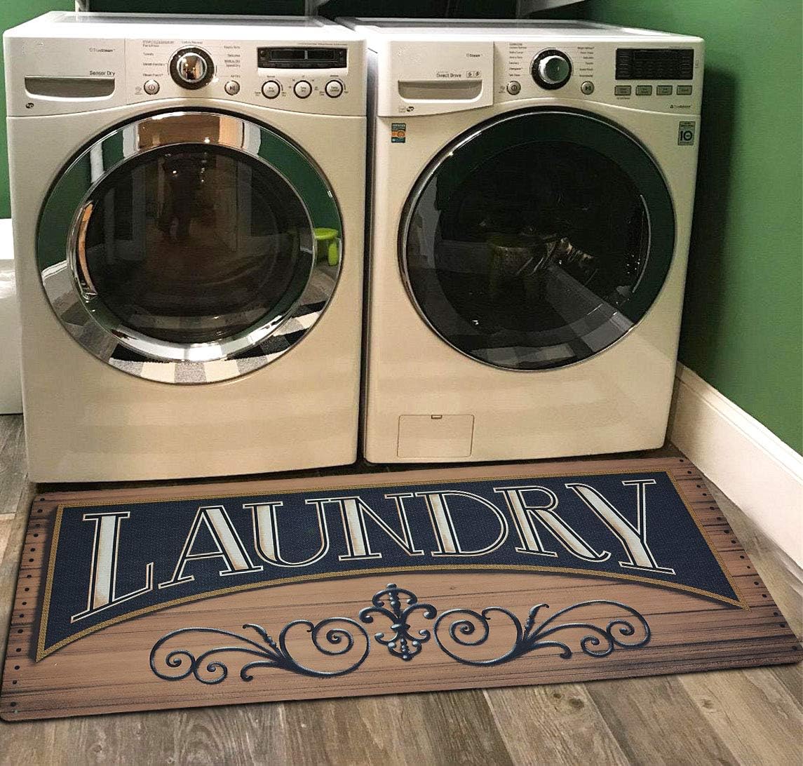 The mat is perfect for the laundry room...goes the length of both the dryer and washer. It stays in place and even after walking on it, does not walk across the floor as some mats do. It is slightly padded so nice to stand on. Easy to wipe clean when necessary. Makes me smile when I go into the laundry room as it is nice and bright and looks great. Love the sentiment...Loads of fun!!