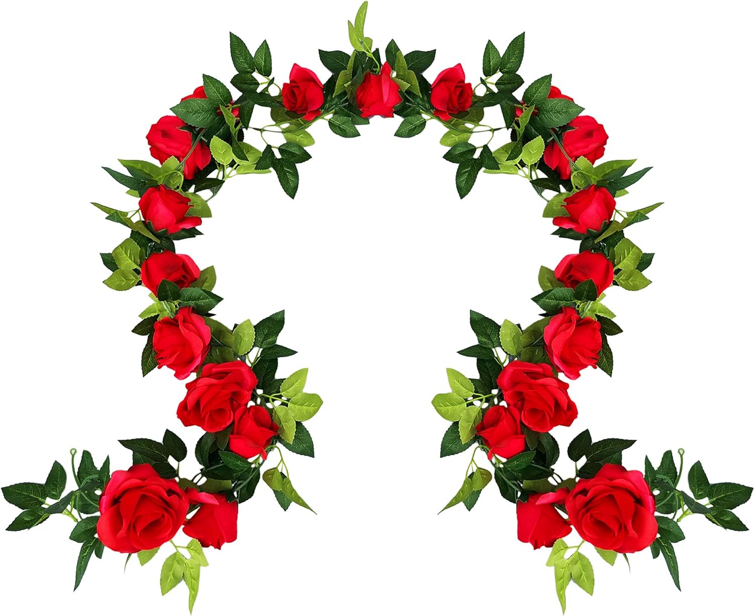 UKELER 2 Pack 14FT Artificial Rose Vines Red Flower Garland Artificial Rose Flowers with Green Leaves Floral Plant for Wedding Arch Party Garden Craft Home Decor