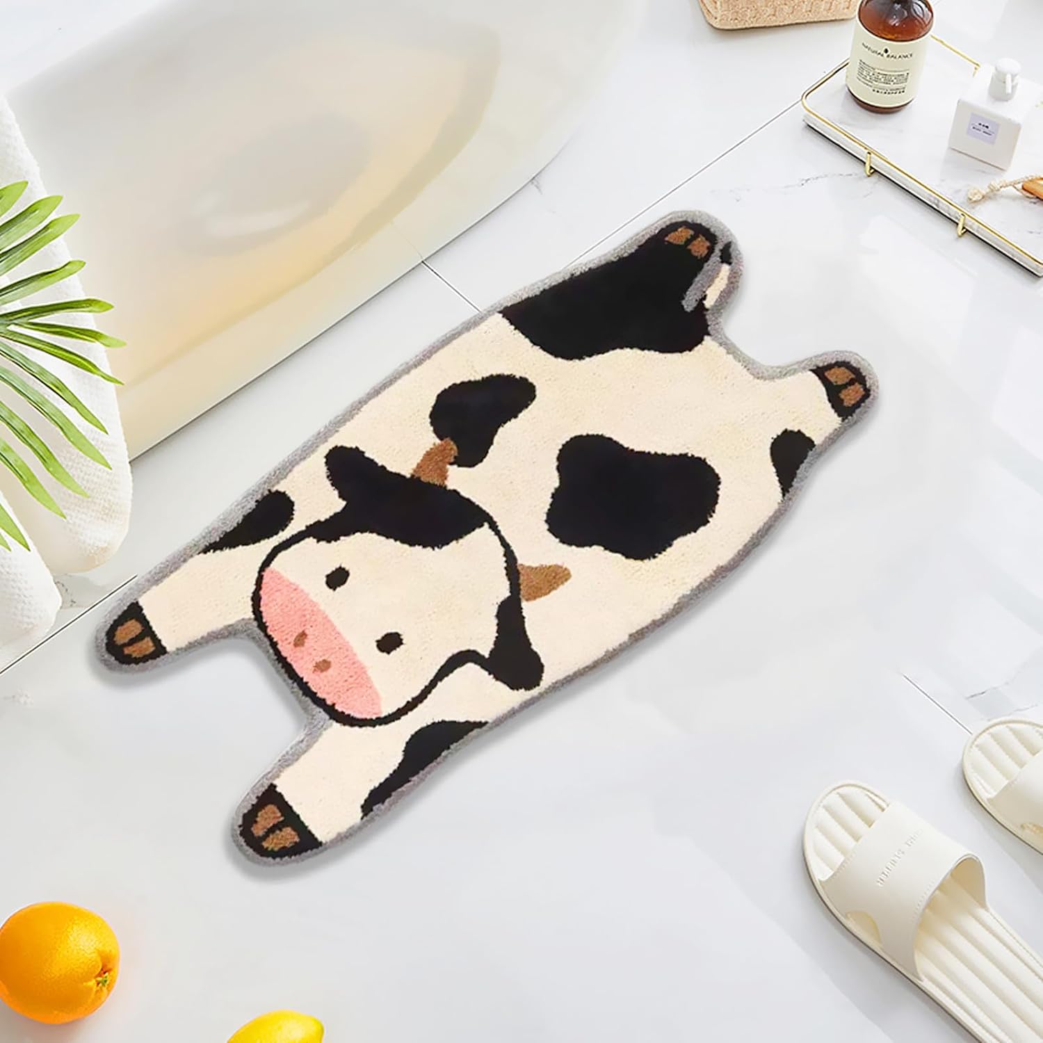 UKELER Nursery Kids Rug, Cute Cow Bathroom Rugs for Kids Funny Shaggy Accent Bedroom Rugs Girls Rug Children Rug Non-Slip Bath Rugs for Bathroom, Kids Room, Bathtub, Sink, Entry Way 36''17''