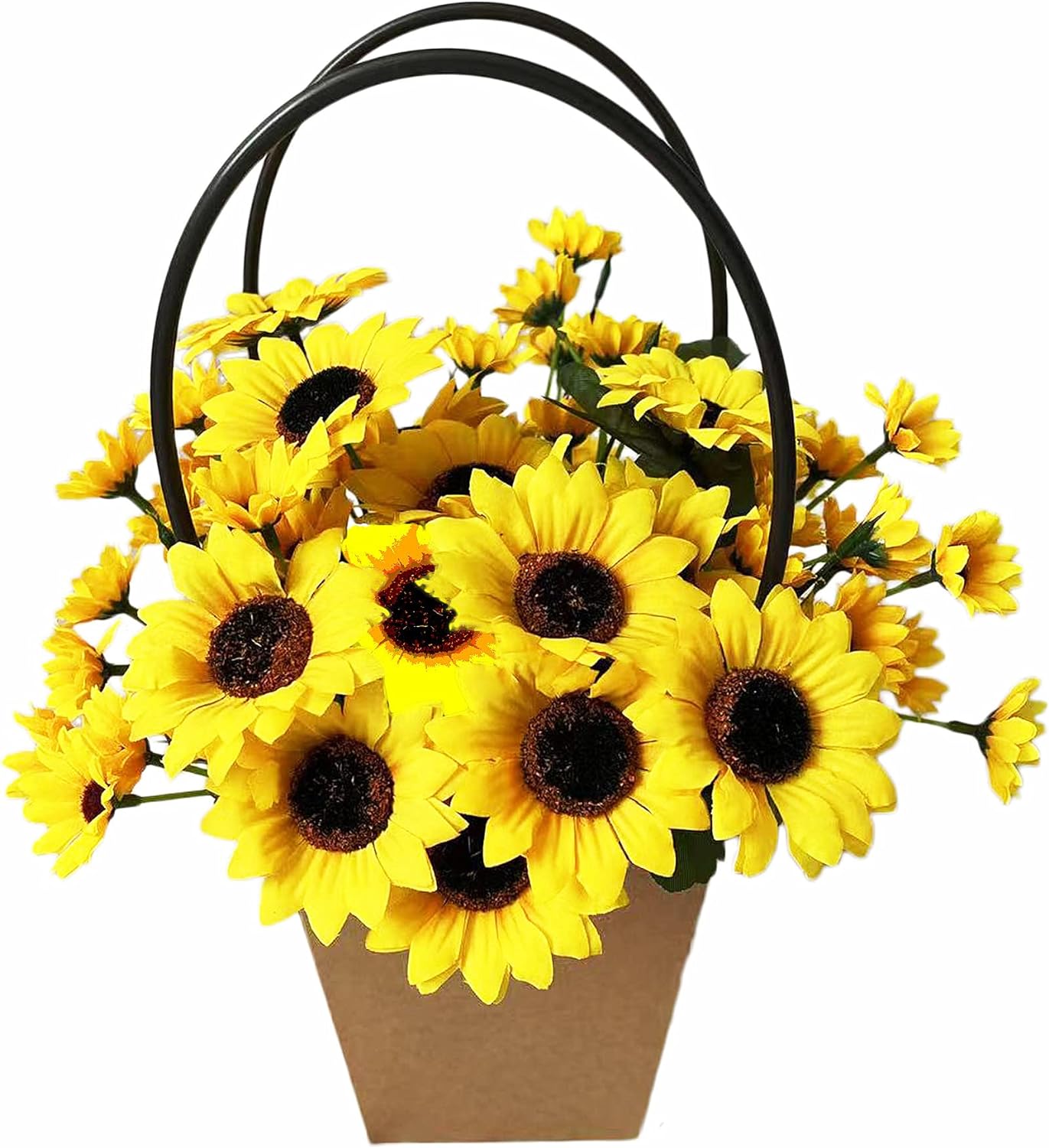 UKELER 4 Bunches Yellow Sunflowers Artificial Flowers Mini Fake Sunflowers Bouquet with Stems for Home Decoration Indoor Outdoor Party DIY Wedding Bouquets Baby Shower