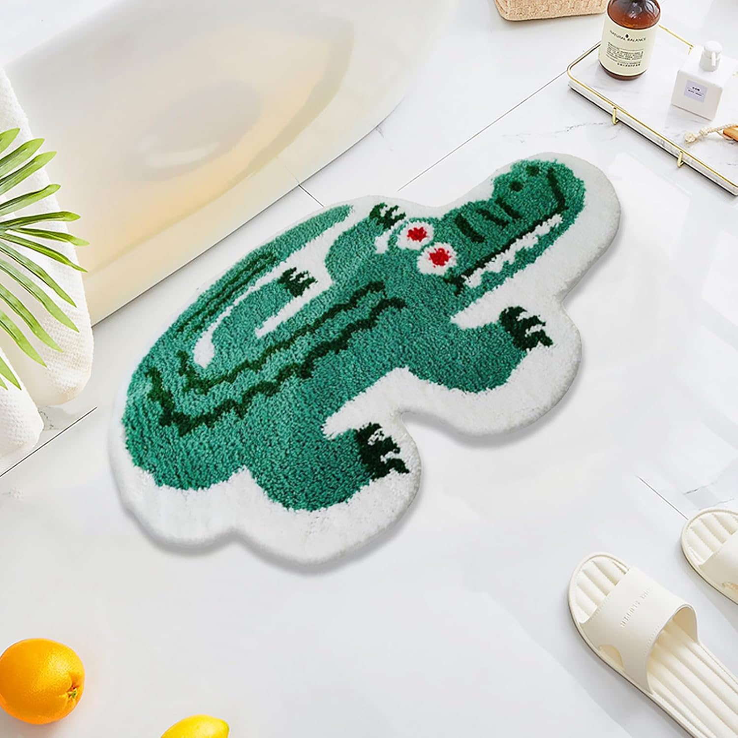 Cartoon Bath Rugs, Cute Crocodile Shape Kids Rug Shaggy Accent Bedroom Rugs Funny Home Decoration Indoor Rug Non-Slip Fluffy Bath Rugs for Bathroom, Kids Room, Bathtub, Sink, Entry Way 29''Ã20''