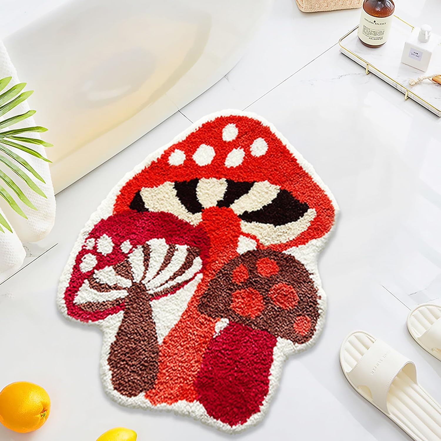 UKELER Kids Rugs Funny Cute Mushrooms Bath Mat Cartoon Rug for Kids Bedroom Non Slip Accent Shag Rug Ultra Soft Washable Bath Rug for Bathroom, Bedroom, Tub, Sink, Entry Way, 28''25''