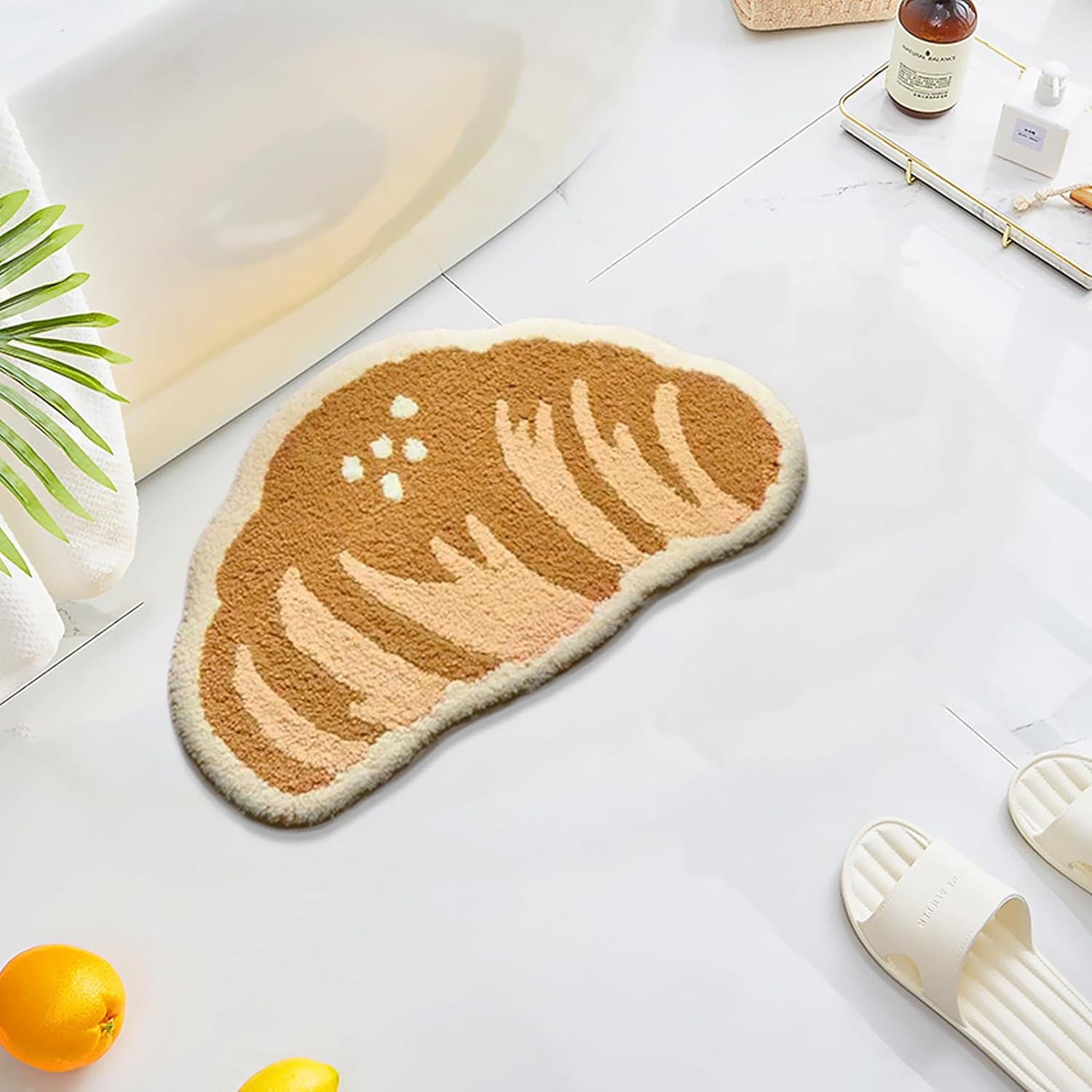 UKELER Funny Bathroom Rugs Cute Croissant Shape Washable Accent Home Decoration Rugs Non-Slip Fluffy Small Bath Rugs for Sink, Bathroom, Bedroom, Kids Room 25''Ã16''