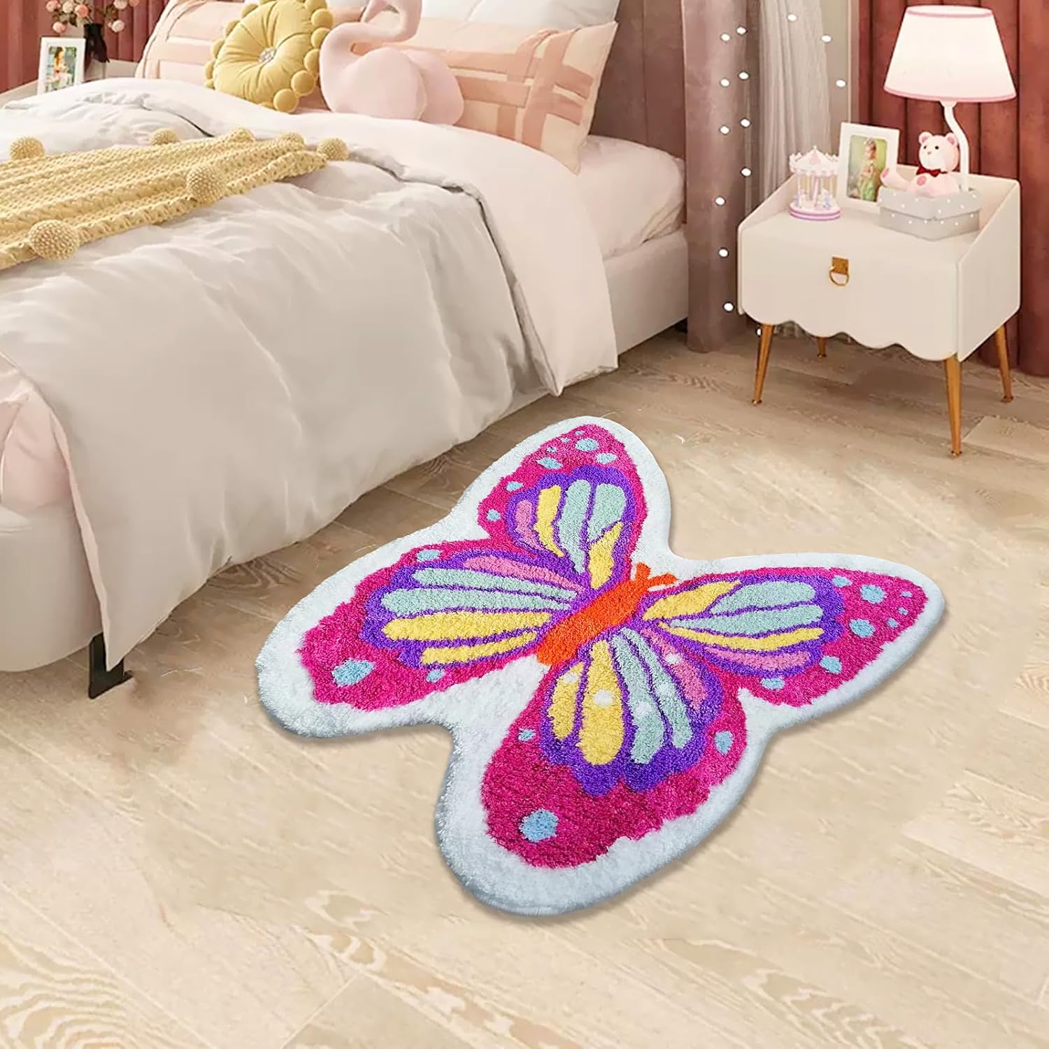 UKELER Butterfly Kids Rugs Nursery Rug, Non Slip Washable Kids Bath Mat Cute Absorbent Toilet Mat Soft Shaggy Living Room Bedroom Area Rugs for Girls, Children 35''32''