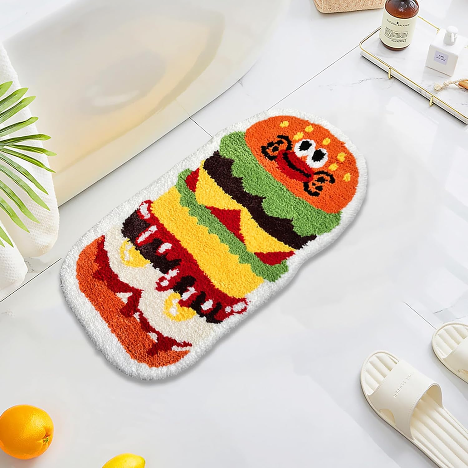 UKELER Kids Rugs Bath Mats, Cute Hamburger Shape Area Rugs for Home Decoration Soft Nursery Rug Non-Slip Washable Funny Rugs for Kids Room, Bathroom, Bedroom, Sink, Entry Way 35''Ã20''