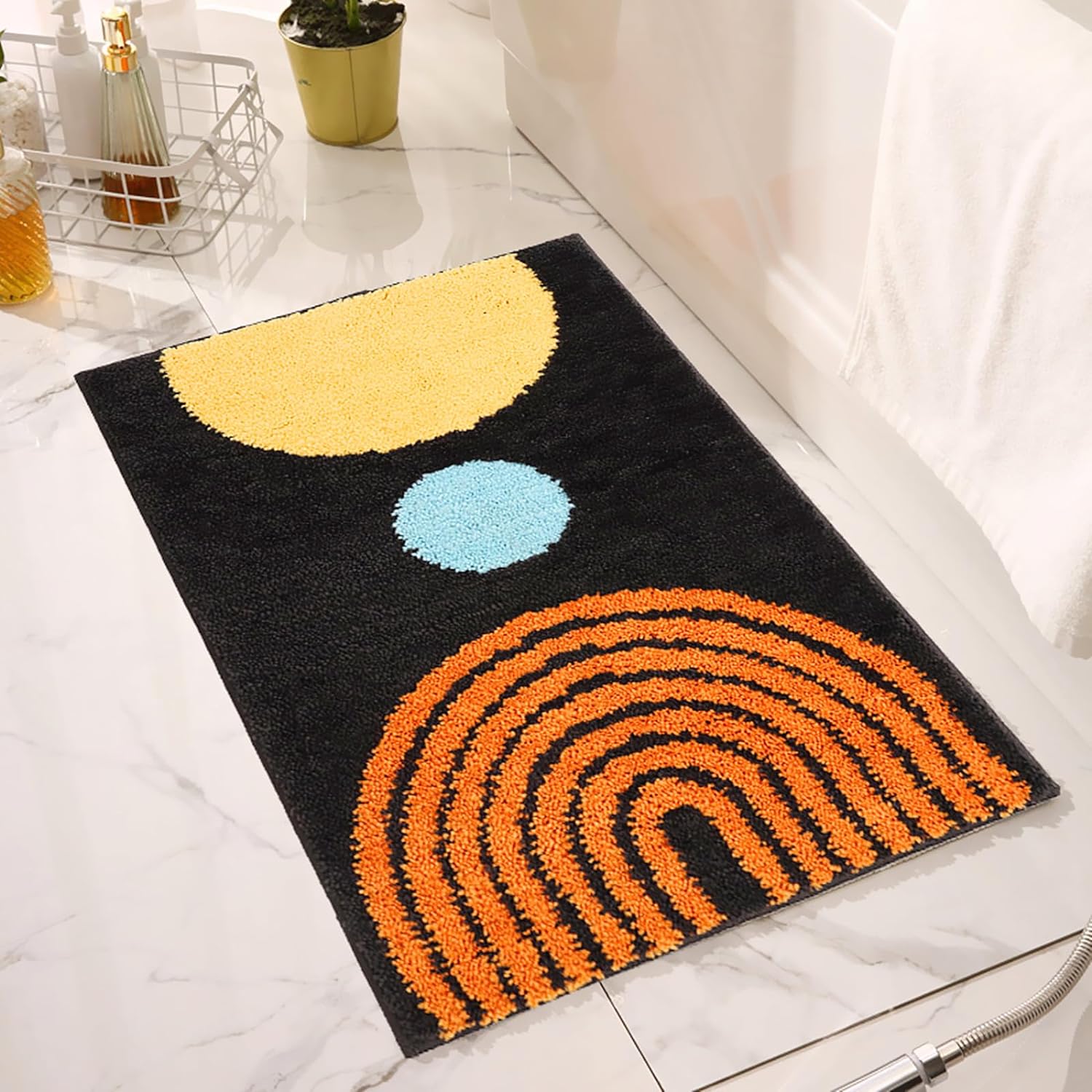 UKELER Boho Bath Mats Non-Slip Microfiber Geometric Bathroom Rugs Soft Fluffy Bohemian Bath Rugs Washable for Bathroom, Shower, Sink, Tub, Entry Rug, 31''20'', Dark Grey