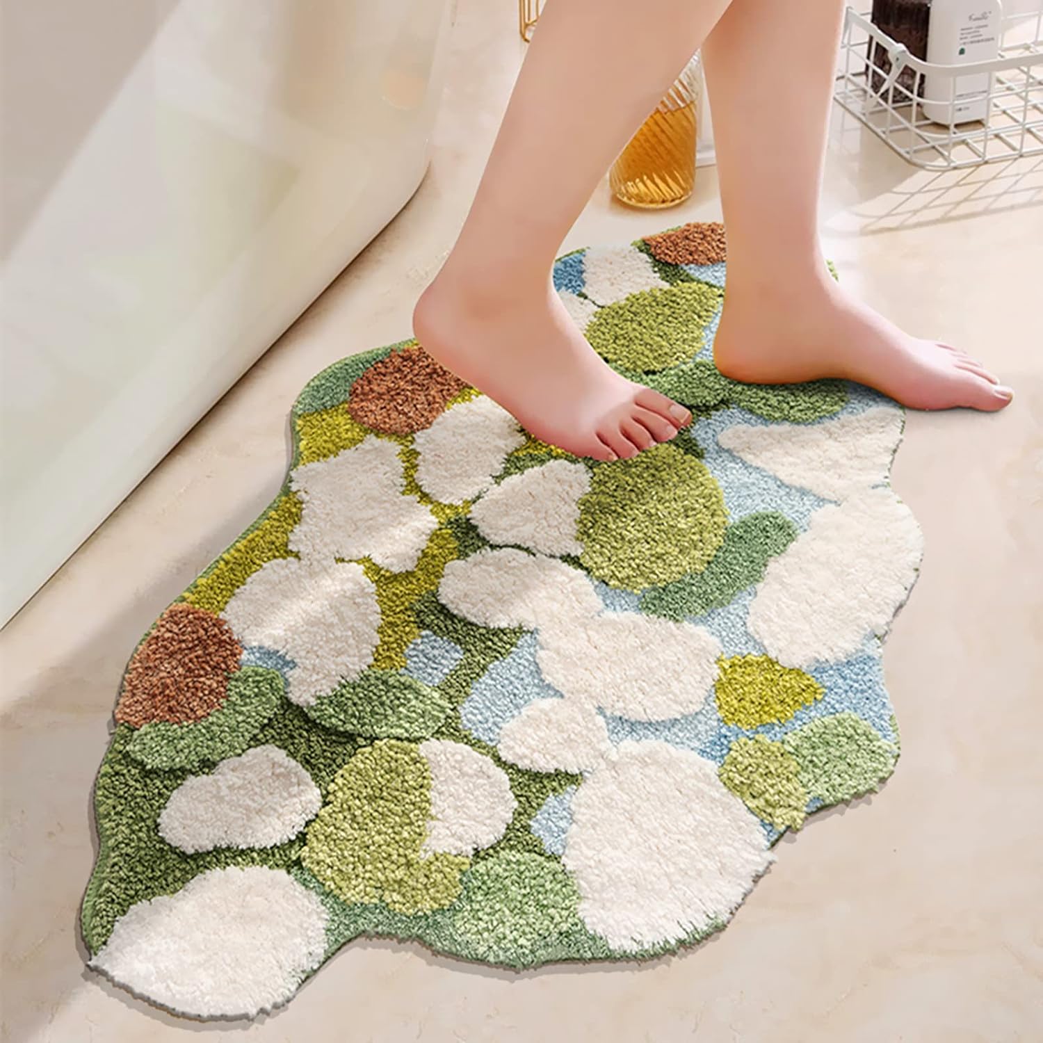 UKELER Moss Rug for Bathroom 3D Shag Rug for Kids Bedroom Non Slip Bath Mat Washable Absorbent Shower Bathtub Mat 35.4''x23.6''