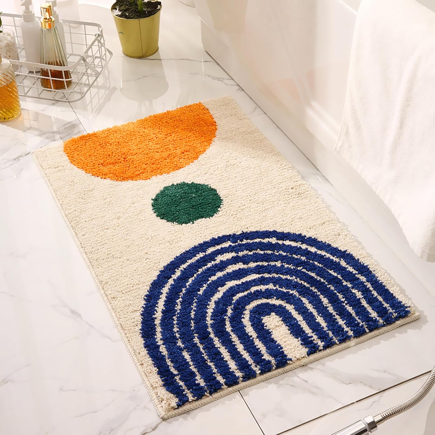 UKELER Boho Bathroom Rugs Non-Slip Microfiber Geometric Bath Mat