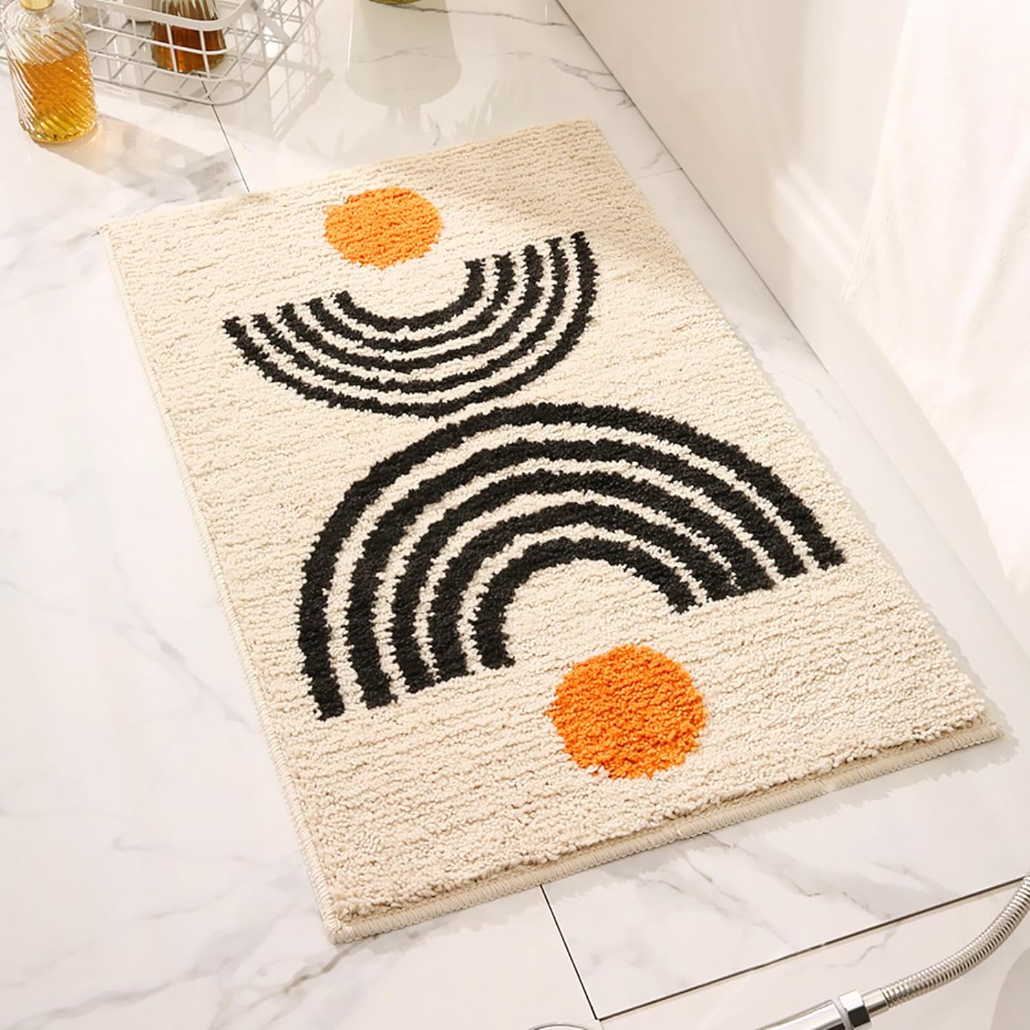 UKELER Cute Bohemian Bathroom Rug Washable Boho Home Decor Floor Mat Non-Slip Fluffy Throw Rugs for Bathroom Sink Bedroom Kitchen, Indoor Rug, Beige, 31''Ã20''