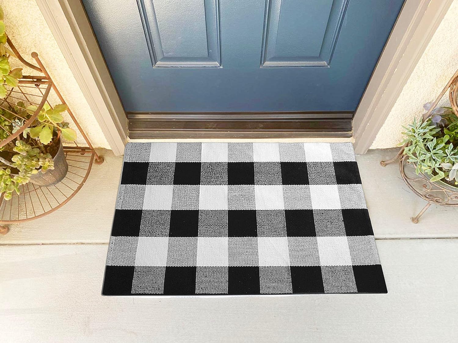 UKELER Black and White Rug 23, Cotton Buffalo Plaid Rugs for Front Porch Machine Washable Cute Farmhouse Layered Door Mats Welcome Doormats Outdoor Front Porch Rugs