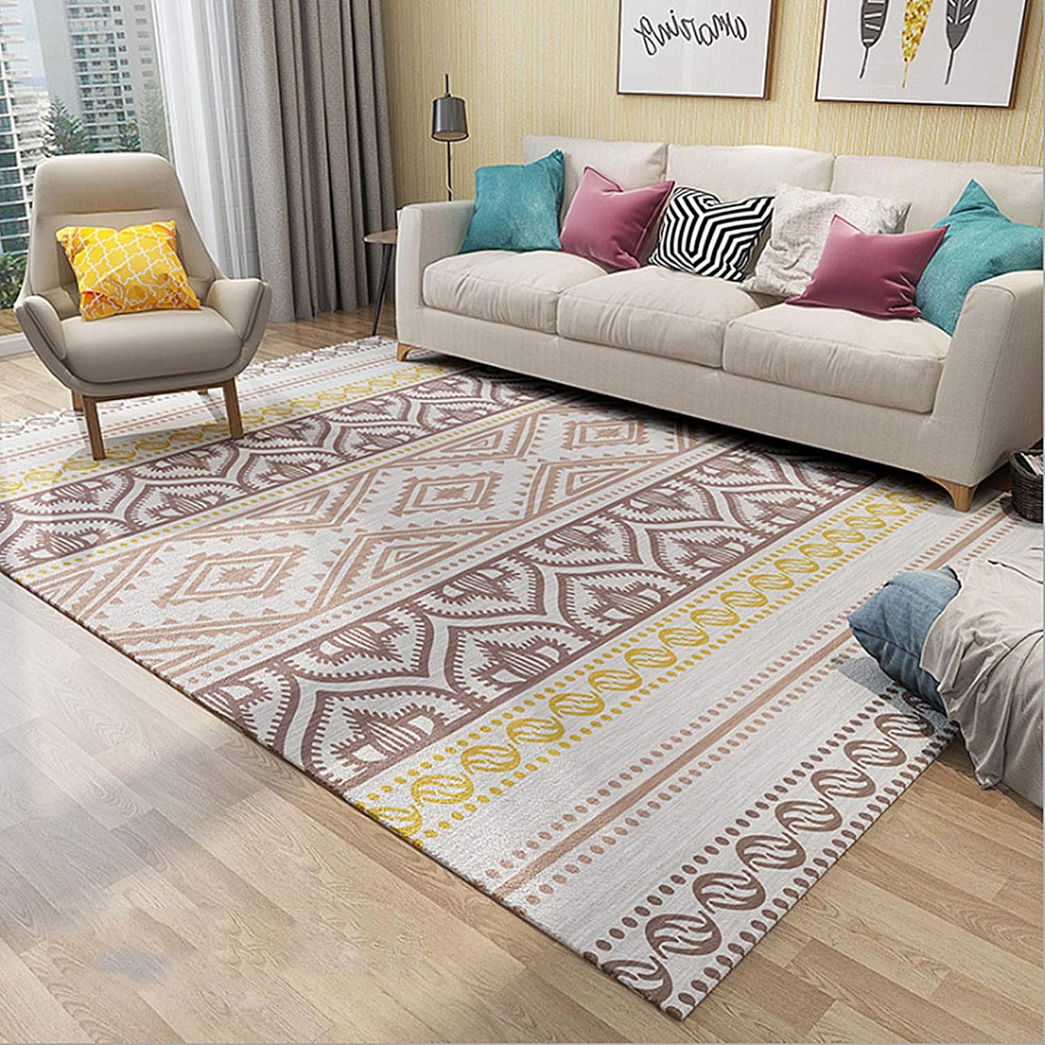 Bohemian Chic Thicken Area Rug for Living Room Bedroom Dinning Room Non Slip Durable and Machine Washable Floor Carpets, 55''Ã 79''