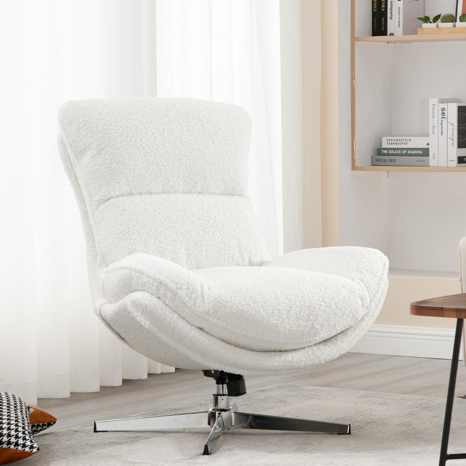 Ya-Home Modern Swivel Accent Chair, Comfortable Upholstered Sherpa Fabric Lounge Sofa Chair with High Backrest, Rocking Chair for Living Room Bedroom