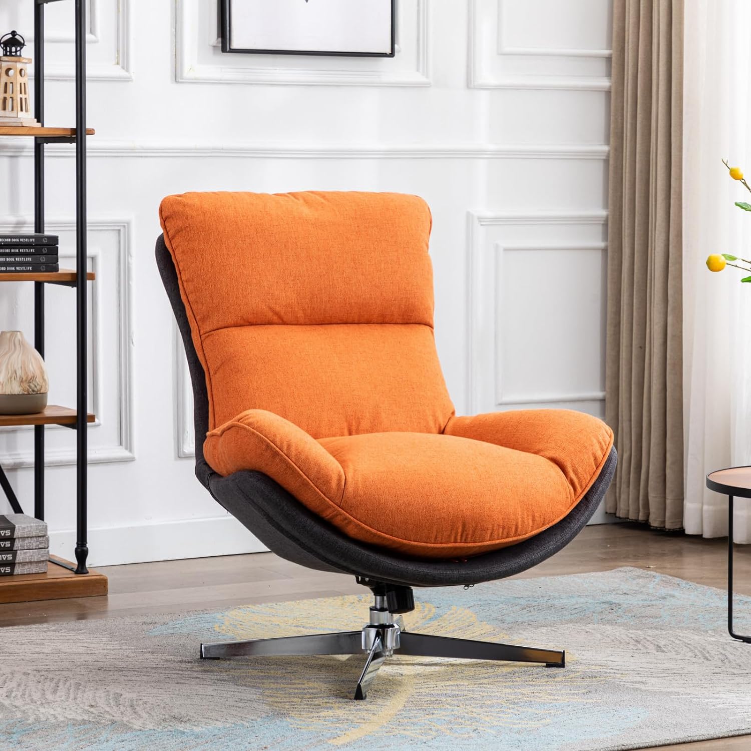 Ya-Home Modern Swivel Accent Chair, Upholstered Linen Fabric Lounge Chair Sofa Chair with High Backrest, Comfy Rocking Chair for Living Room Bedroom, Orange