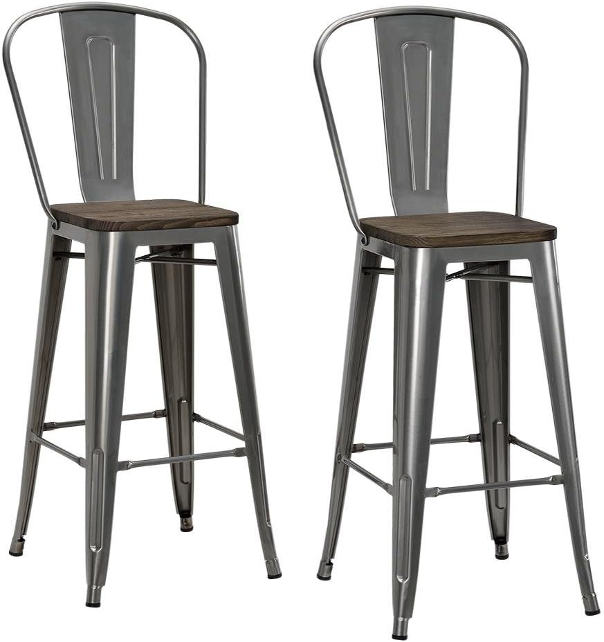 DHP Luxor 30" Wood Seat, Set of 2 Bar Stool, Antique Gun Metal