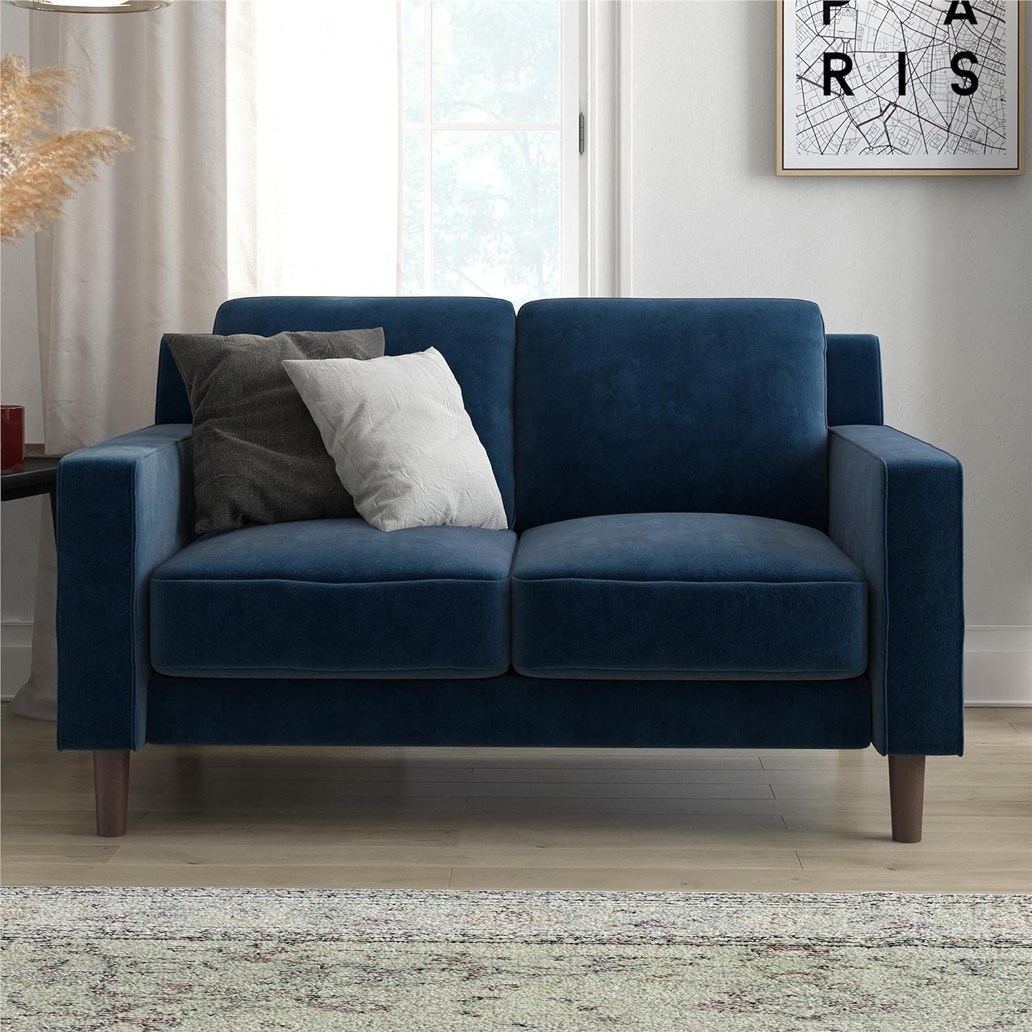 DHP Brynn Loveseat 2 Seater Sofa, Blue Velvet