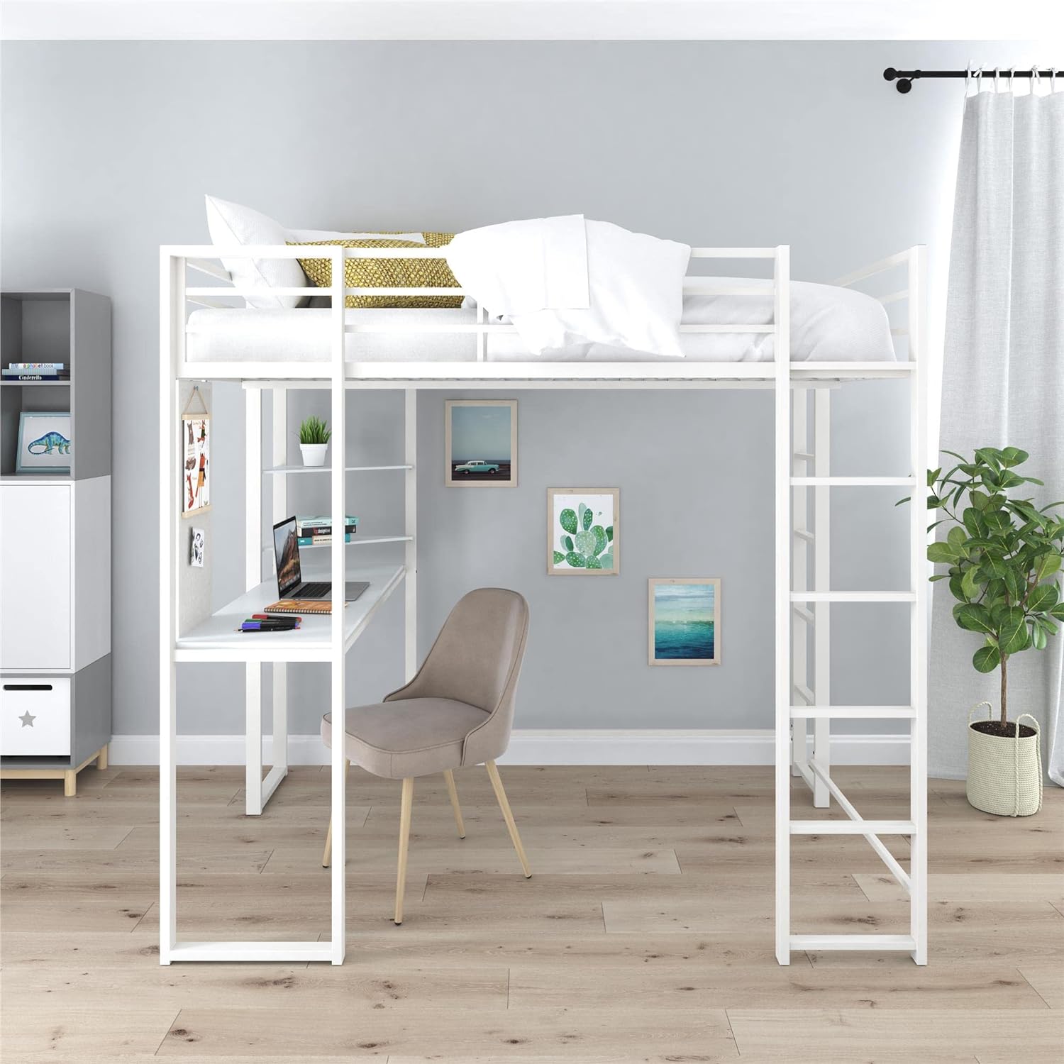 DHP Abode Full Size Metal Loft Bed, Off-White