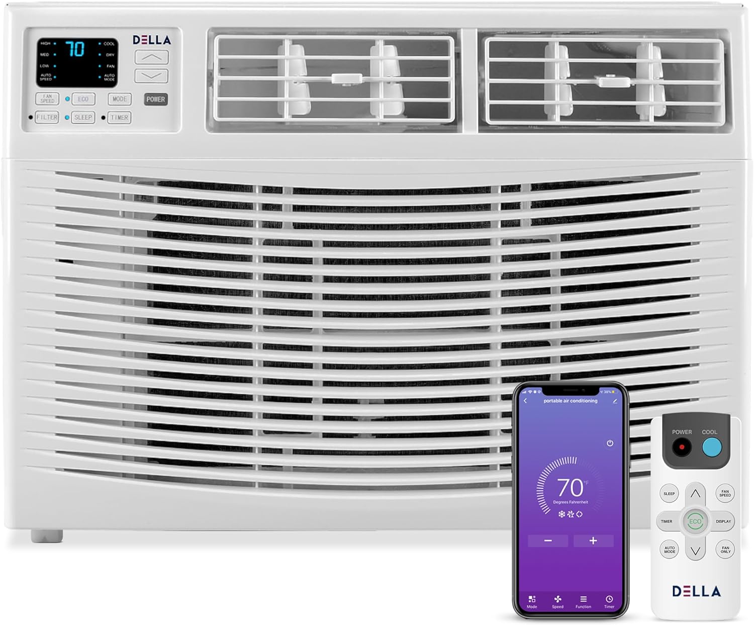 DELLA 8000 BTU Smart Window Air Conditioner with WiFi, GEO Auto Temp On/Off For Where You Are, Energy Star Certified, Remote/App Control, Quiet Operation, With Easy Install Kit, Cools 300-350 Sq.ft